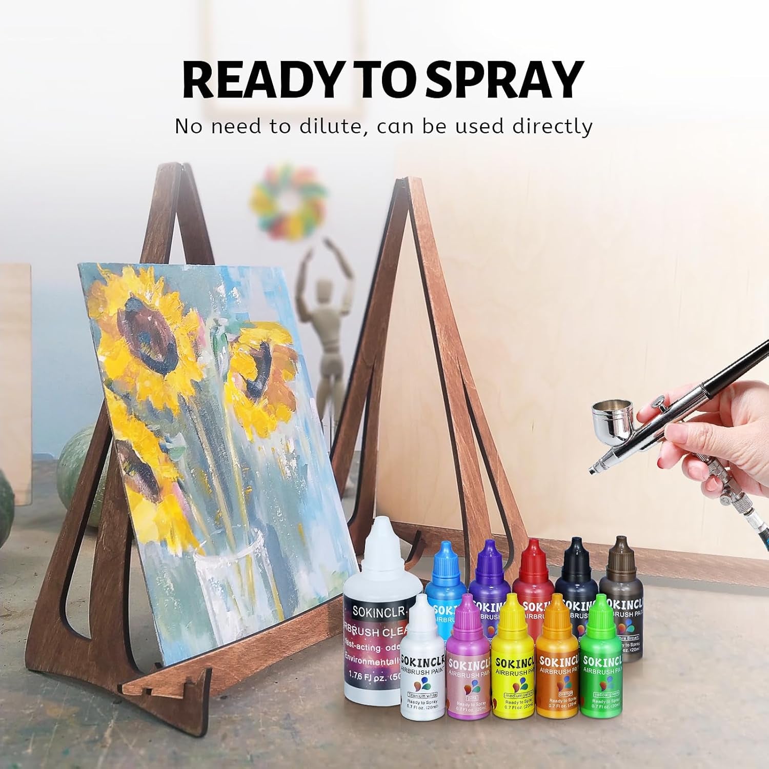 Airbrush Paint - Perfect for Artists and Beginners - Complete Water-Based Air Brush Painting Set with Thinner, Cleaner, Mixing Cups, Mixing Sticks, Gloves