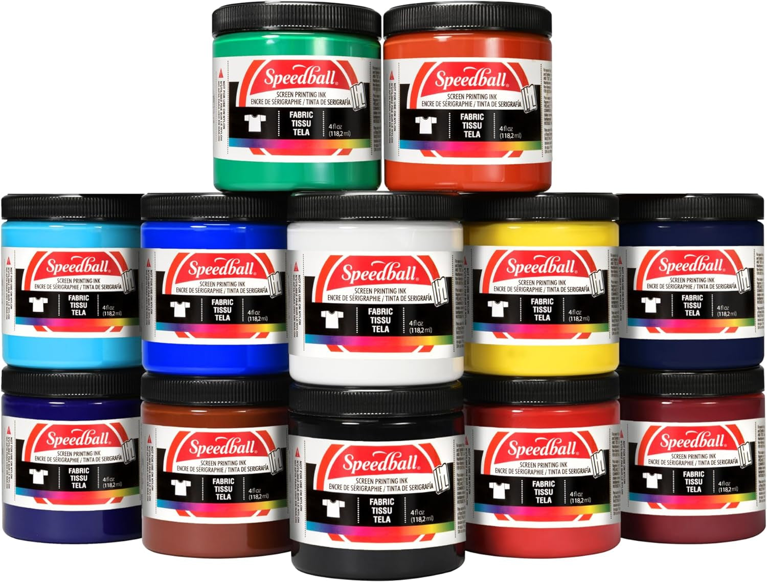 Fabric Screen Printing Ink Starter Set, 6-Colors, 4-Ounce for T-Shirt and Silkscreen Printmaking