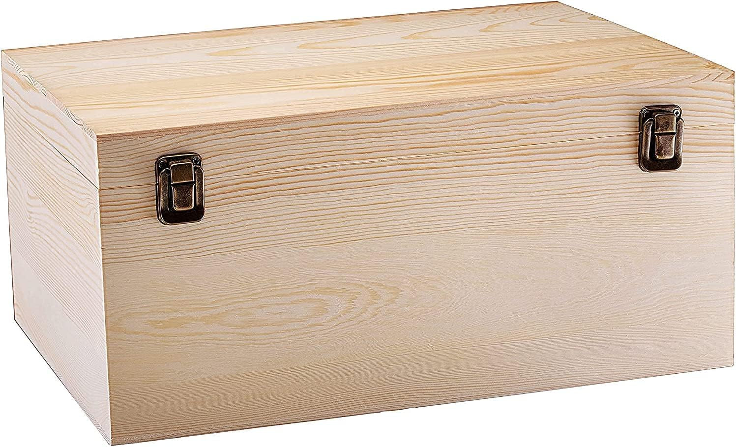 14" X 10" X 6.5"- Large Wooden Box with Hinged Lid - Unfinished Wood Box - Pine Wood Boxes for Crafts - Wooden Storage Box - DIY Memory Box - Wooden Keepsake Box - Cajas De Madera