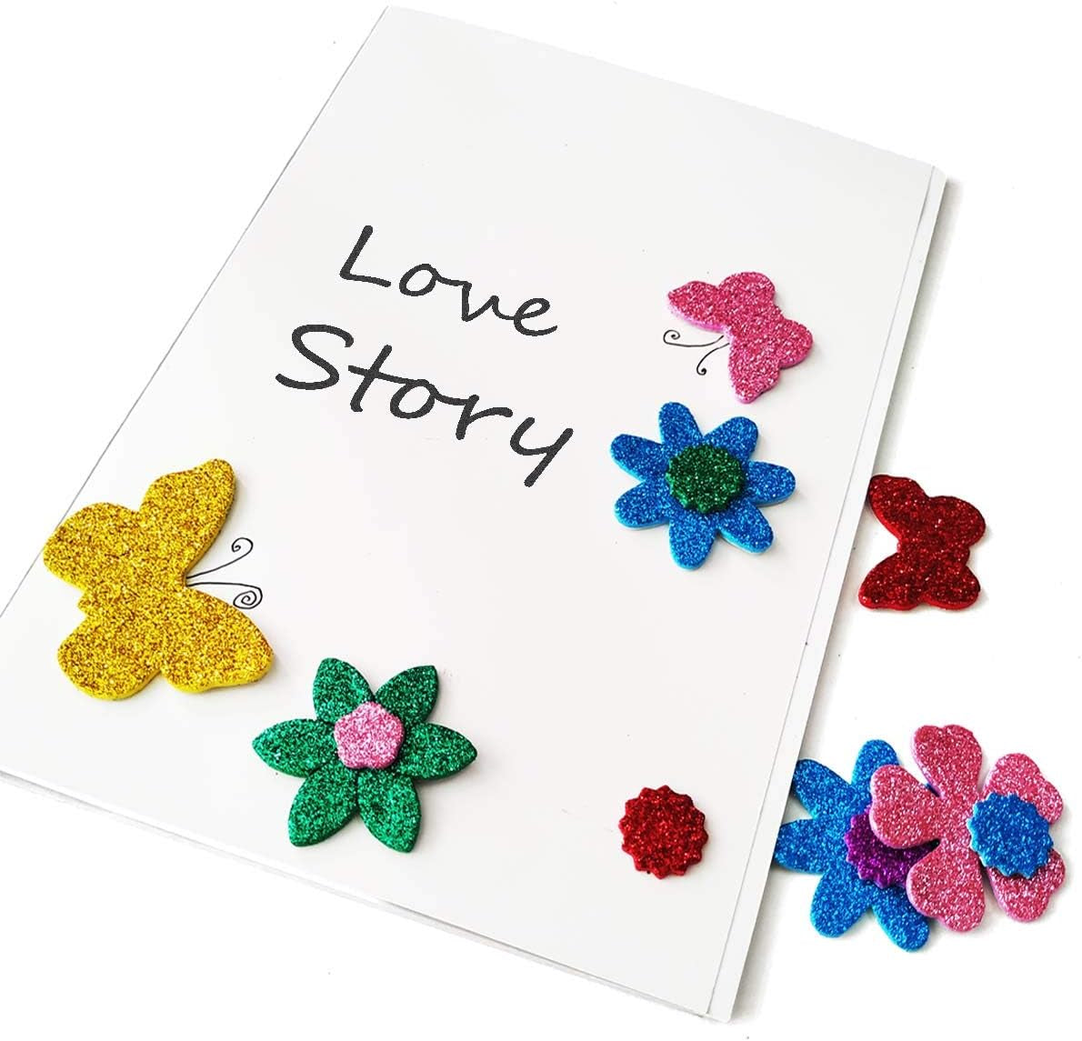 Glitter Foam Flower and Butterfly Shapes Stickers, Self-Adhesive Stickers Kid'S Arts Crafts Supplies for Greeting Cards DIY Scrapbooking Cards Creative Toys Home Decoration (Random Colors)