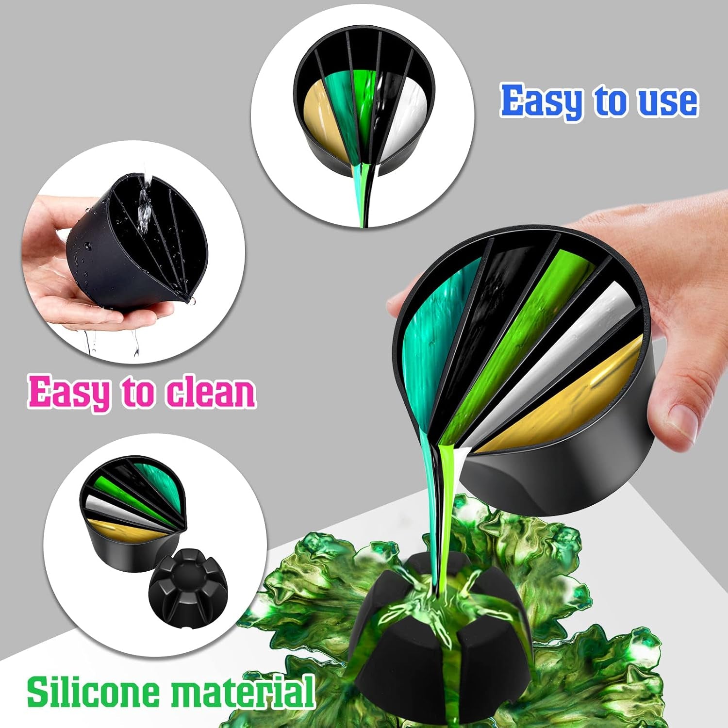 6 Pieces Split Cups for Paint Pouring Supplies Silicone Split Cups Acrylic Paint Mixing Cups 3/4/5 Channels Dividers Paint Pouring Supplies Resin Art Crafts DIY Drawing Tools