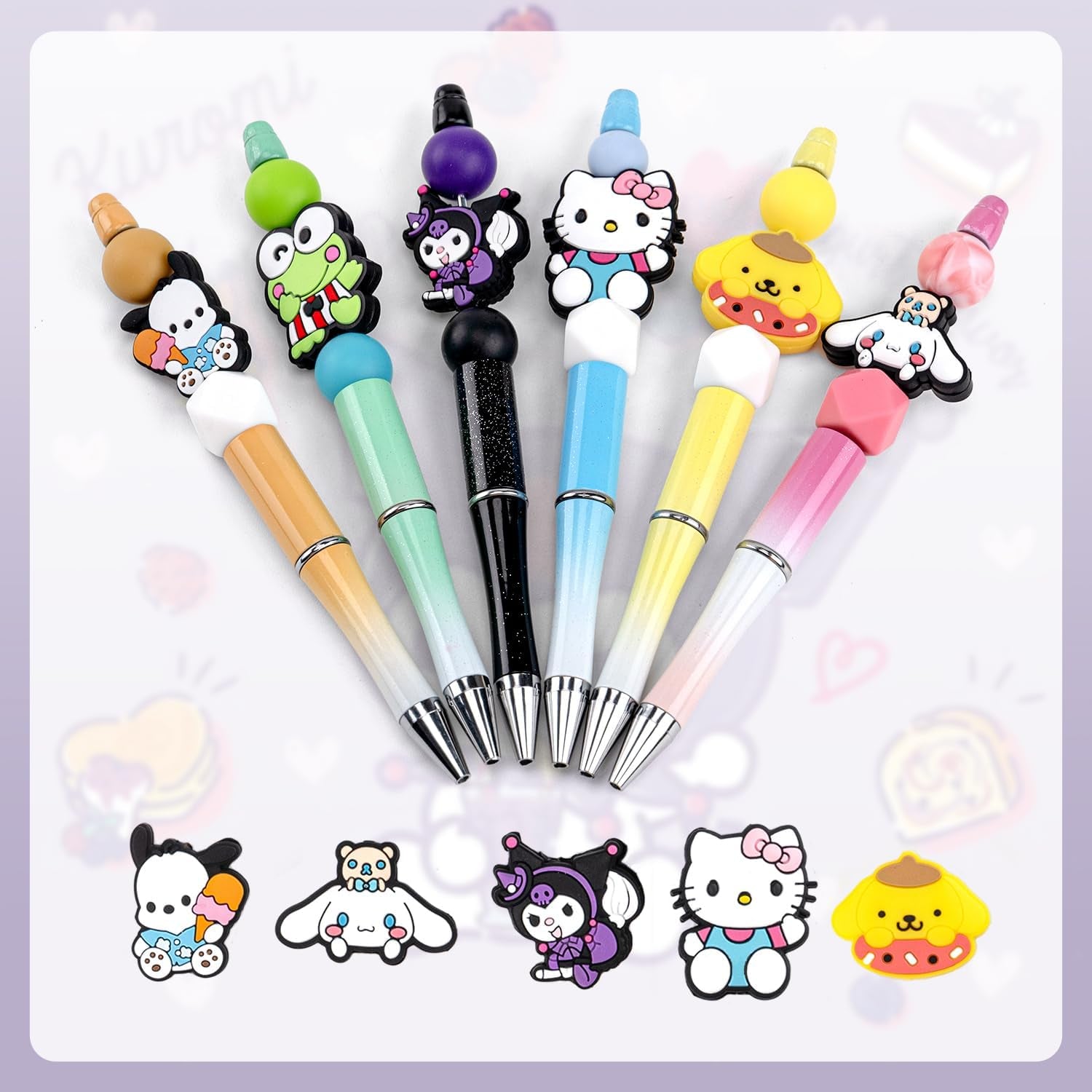 13Pcs Cute Silicone Focal Beads,Anime Silicone Beads for Pens Keychain Making,Cartoon Silicone Charms Kawaii Rubber Loose Spacer Beads for Jewelry Making DIY Necklace Bracelet (B)