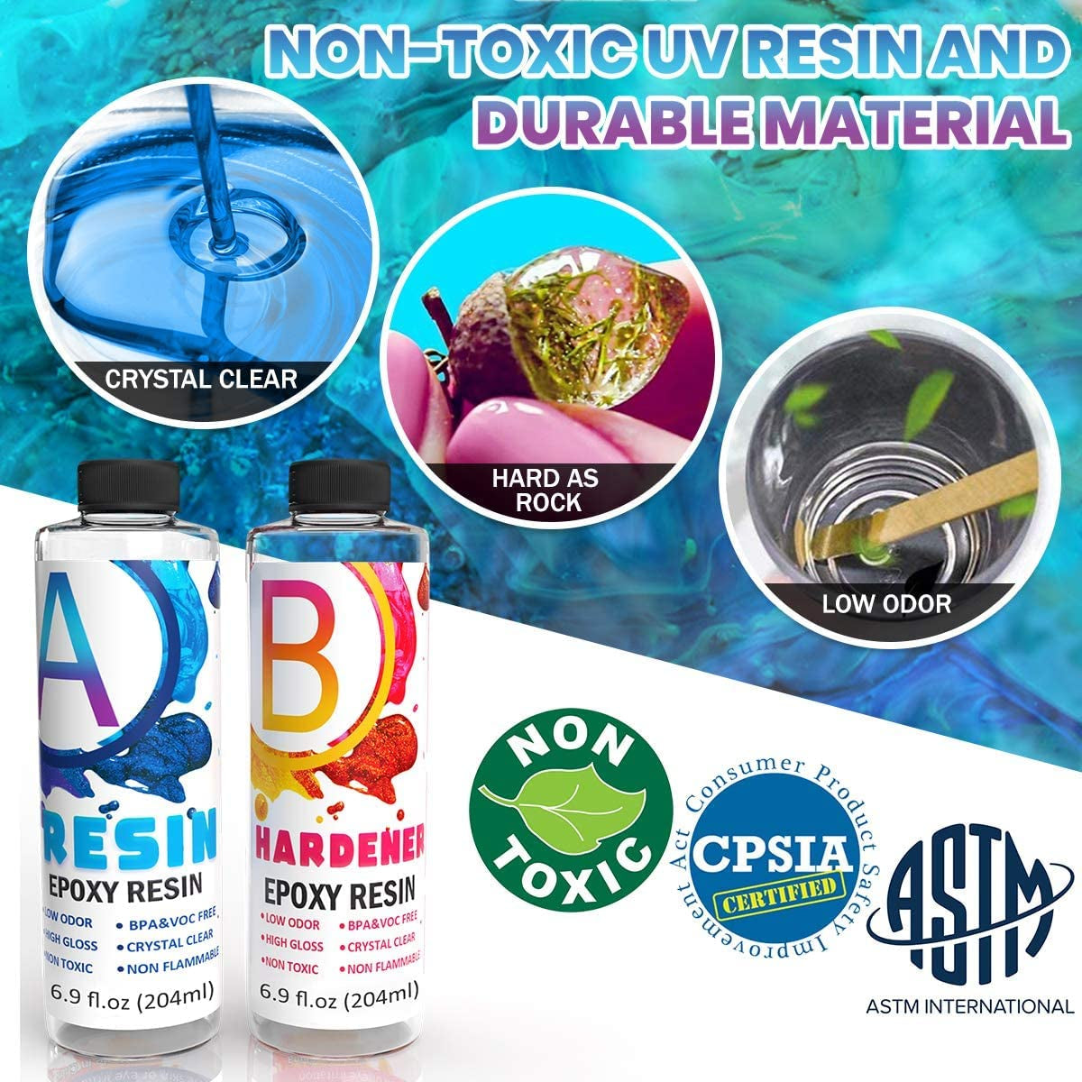 13OZ Epoxy Resin Kit - Clear Resin Epoxy for Crafts, Resin Starter Kit for Beginners, Resin Kits and Molds Complete Set for Adults with 20 Colors Resin Pigments