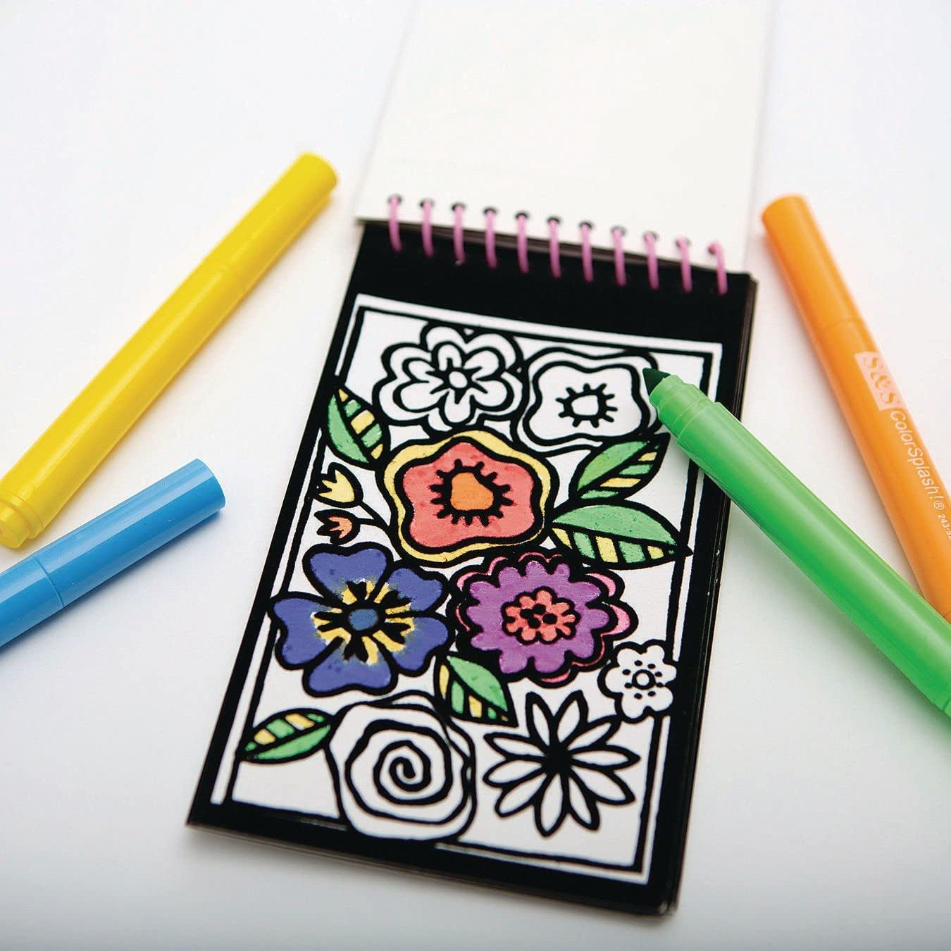 Velvet Art to Go! 2 Spiral Bound Coloring Books W/Perforated Cardstock Pages, Fuzzy, Felt, Great for Travel: Planes, Cars, Backpacks, 20 Different Projects Total, Kids & Adults, 4"X6".