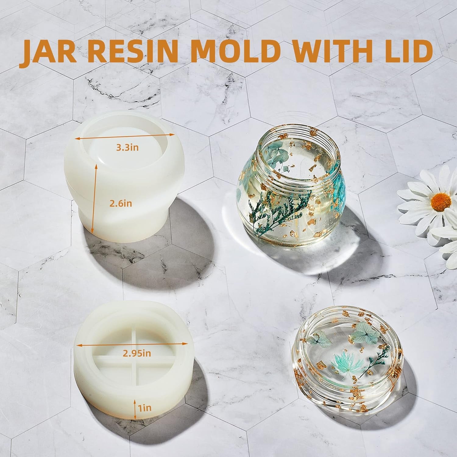 3-Piece Silicone Molds for Epoxy Resin - Rolling Tray Mold for Resin, Resin Pudding Jar Mold with Lid, Grinder Molds for Resin Casting, DIY Epoxy Resin Molds Kit for Storage and Decoration