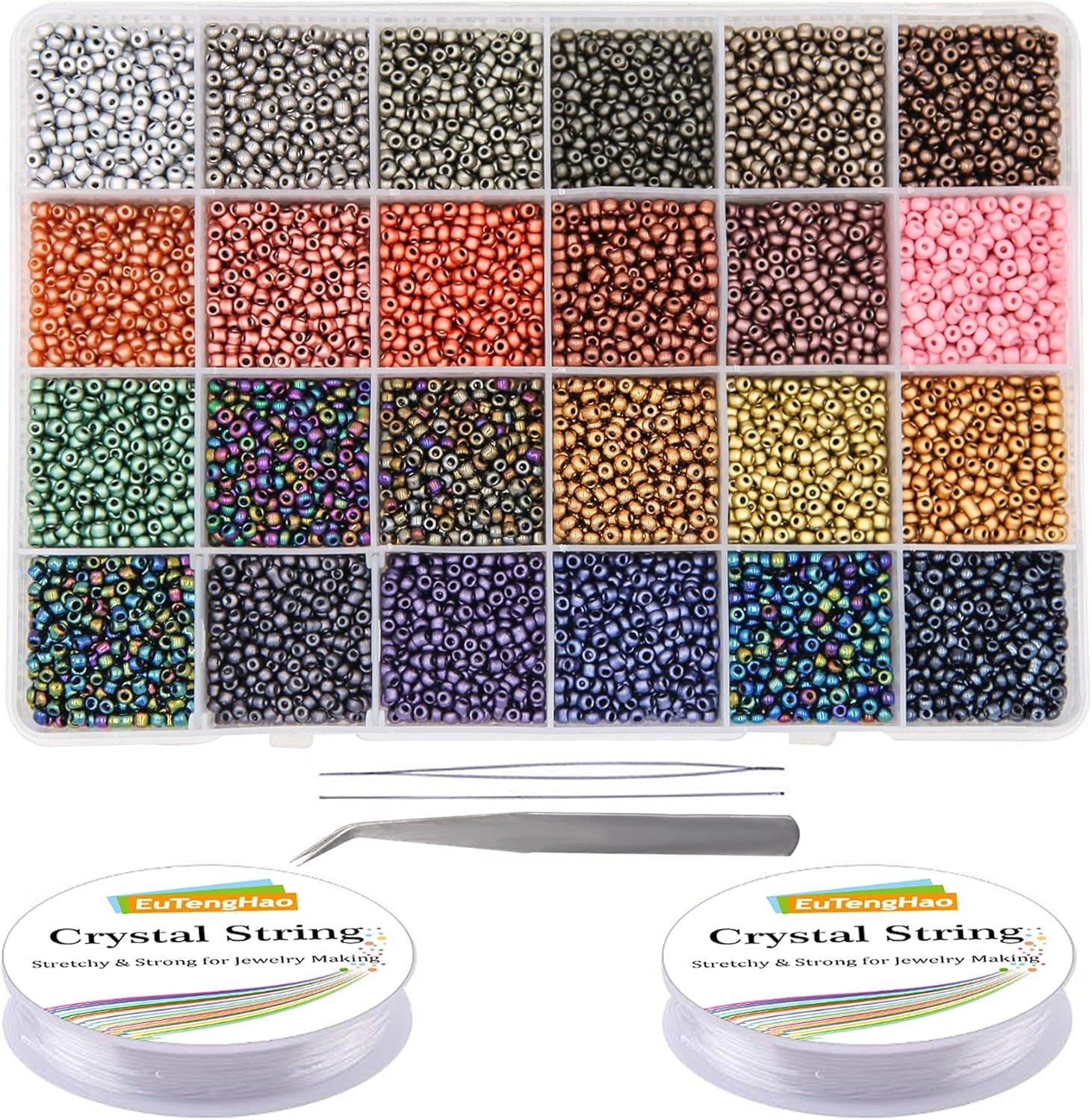 13200Pcs Glass Seed Beads Small Craft Beads Small Beads for DIY Bracelet Necklaces Crafting Jewelry Making Supplies with Two 0.6Mm Clear Bracelet String (3Mm, 550 per Color, 24 Colors)