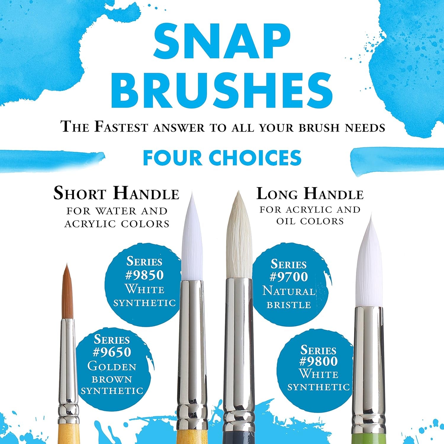 Snap White Synthetic Paint Brush Set for Acrylic and Watercolor, Includes 4 Paint Brushes