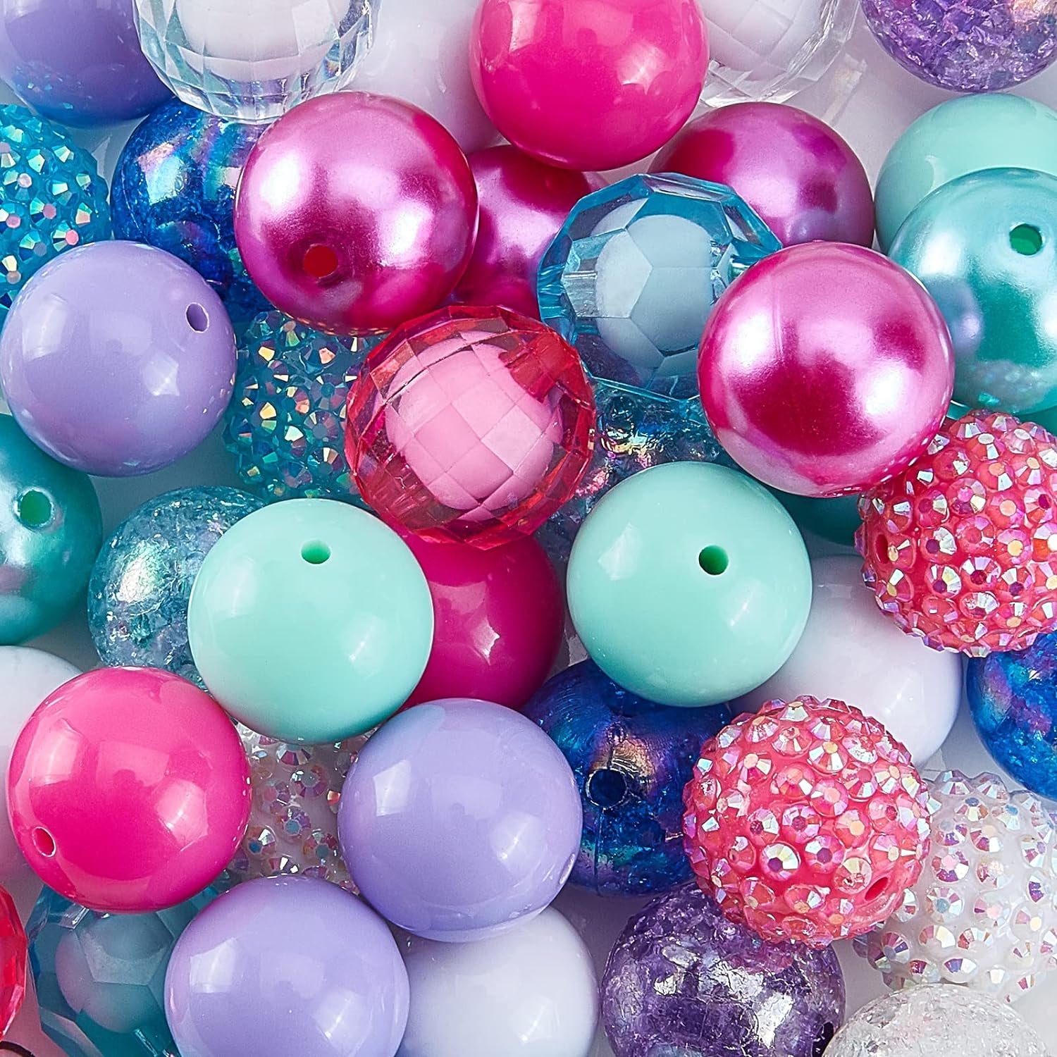 50Pcs Chunk Beads, 20Mm Focal Beads Bubblegum Beads Colorful Pen Beads Large Rhinestone Pearl Beads Loose Beads Spacer Beads for Pen School Jewelry Bracelet Necklace Keychain Craft Making