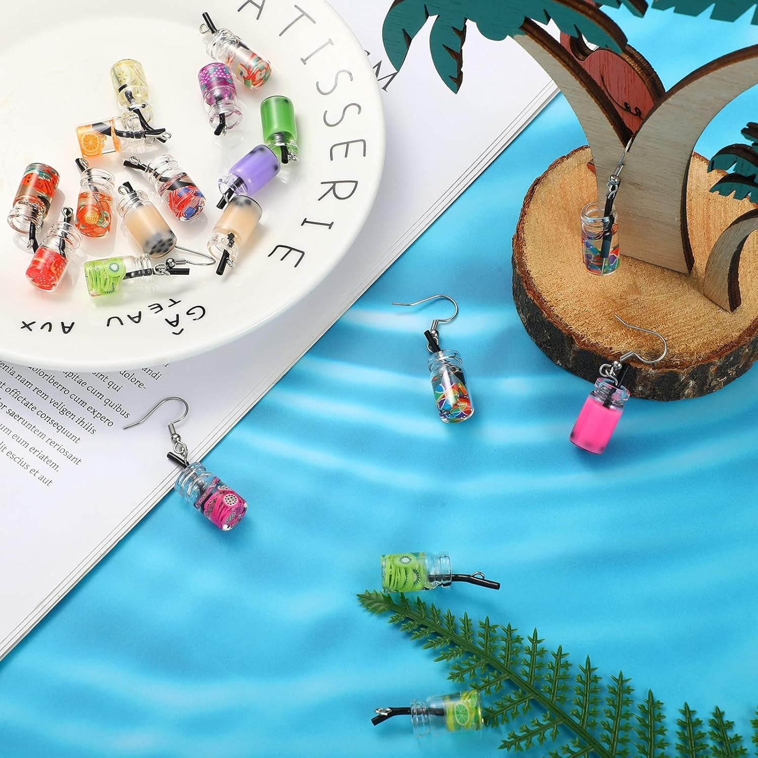 104 Pcs Milk Tea Charm Boba Charms Mini Colorful Bottle Charms Fruit Juice Pendant for DIY Jewelry Craft Earring Keychain