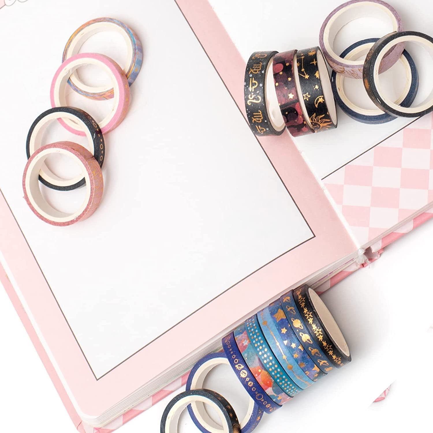 Skinny Galaxy Washi Tape Set 30 Rolls Gold Foil Decorative Starry Space Masking Tapes for Arts, DIY Crafts, Journals, Planners, Scrapbook, Wrapping