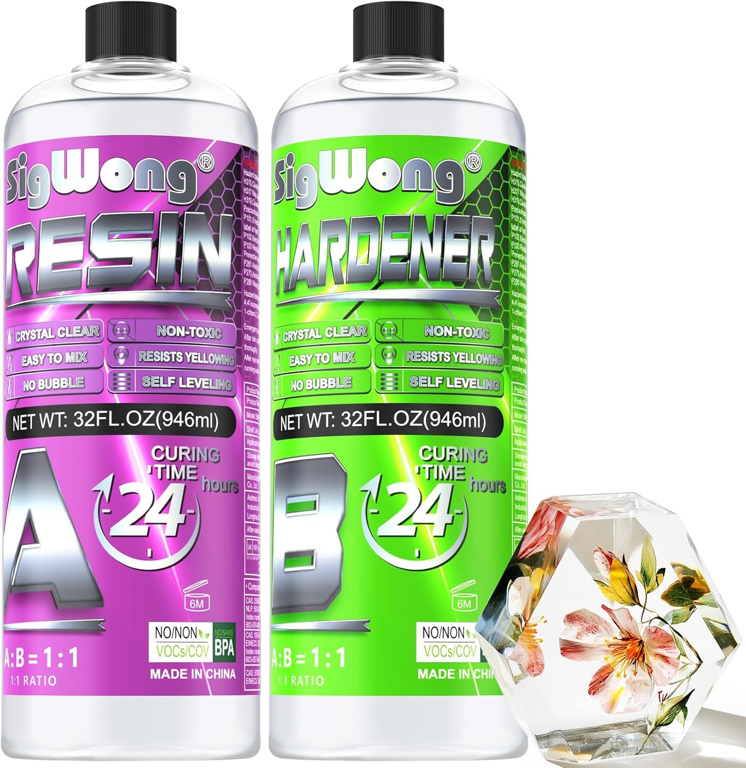 Epoxy Resin - 17.6OZ Crystal Clear Coating Kit, Not Yellowing No Bubble Easy Mix 1:1 Ratio, 2 Part Casting Resin for Art, Craft, Jewelry Making, River Tables, with Pigment, Gold Foil Flakes