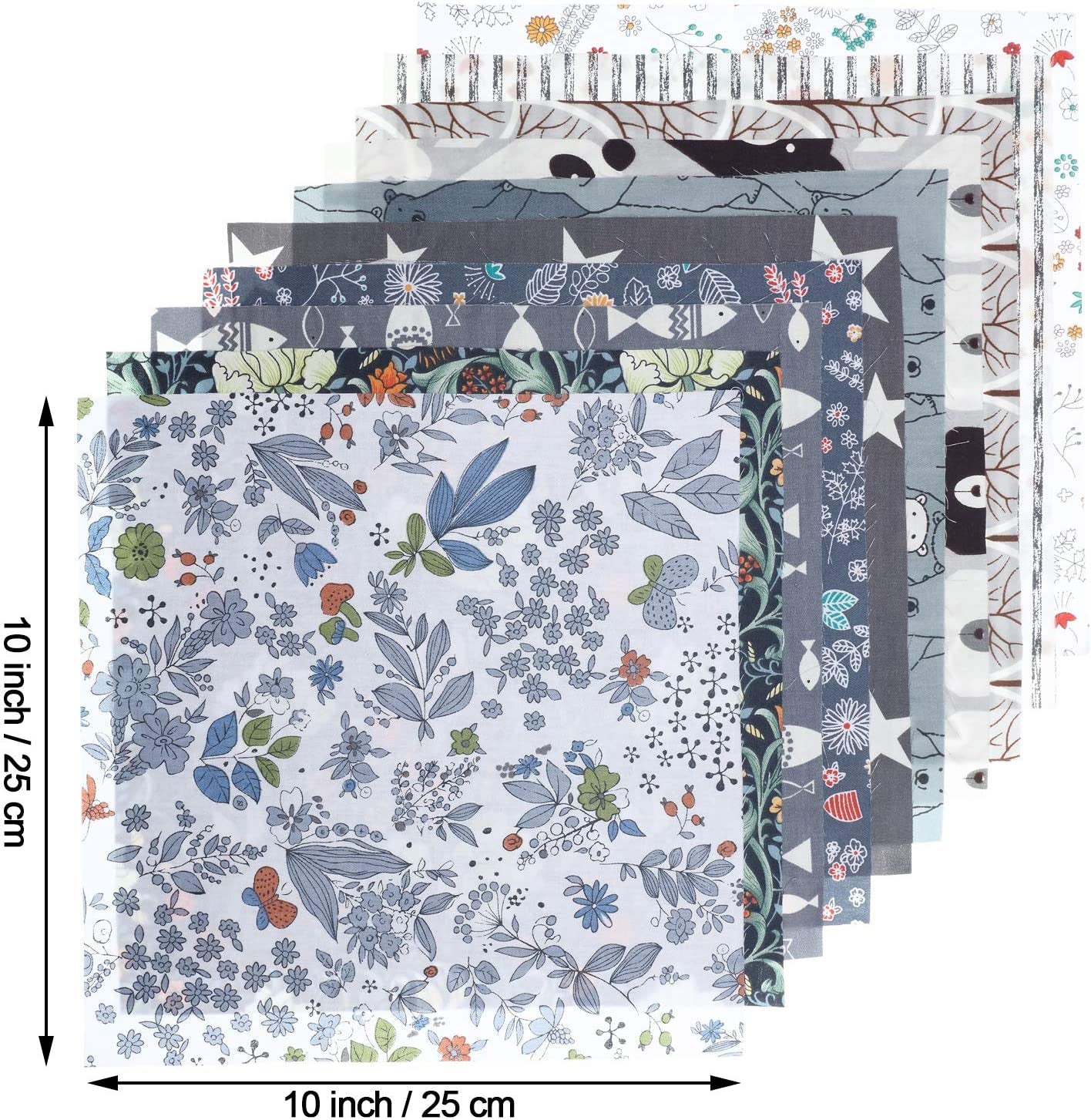 30 Pieces 10 X 10 Inches Fabric Printed Bundle Squares Floral Fabric Patchwork Sewing Quilting Bundles Assorted Pattern Fabric for DIY Scrapbook Craft Making