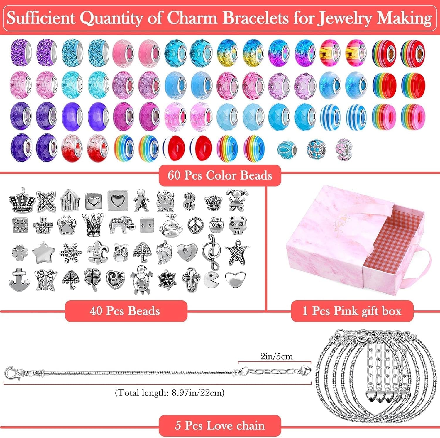 150 Pieces Charm Bracelet Making Kit for Girls, Charm Bracelets Jewelry Making Kit with Beads Bracelets Charms Necklace DIY Crafts Gifts Set for Teen Girls Kids Age 8-12