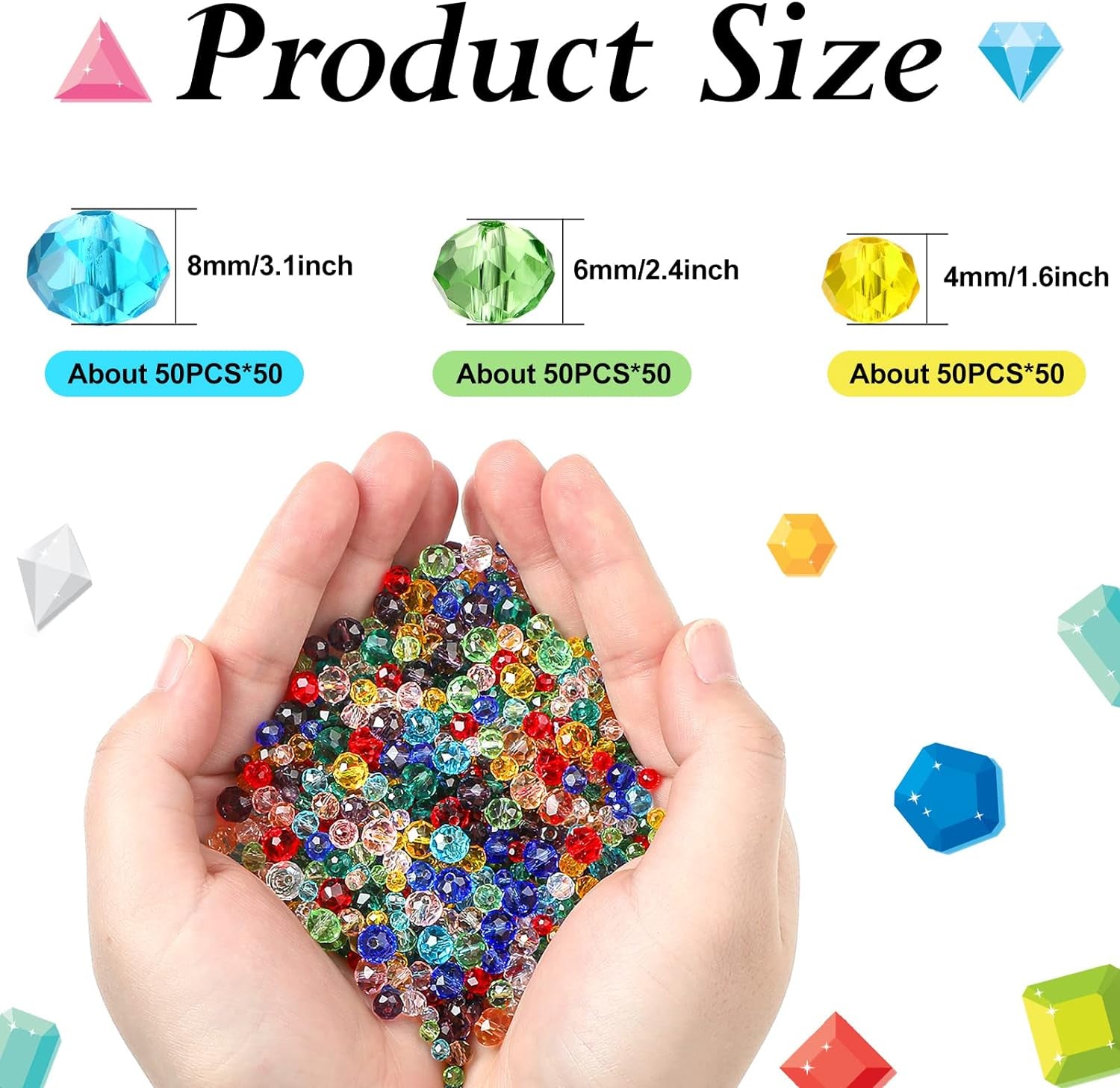 1000 Pcs Glass Beads Crystal Glass Beads Faceted Shape Crystal Beads Assorted Colorful Loose Beads for DIY Craft, Jewelry Making, Necklace, Wristband 4 Mm 6 Mm 8 Mm(Fresh Color)