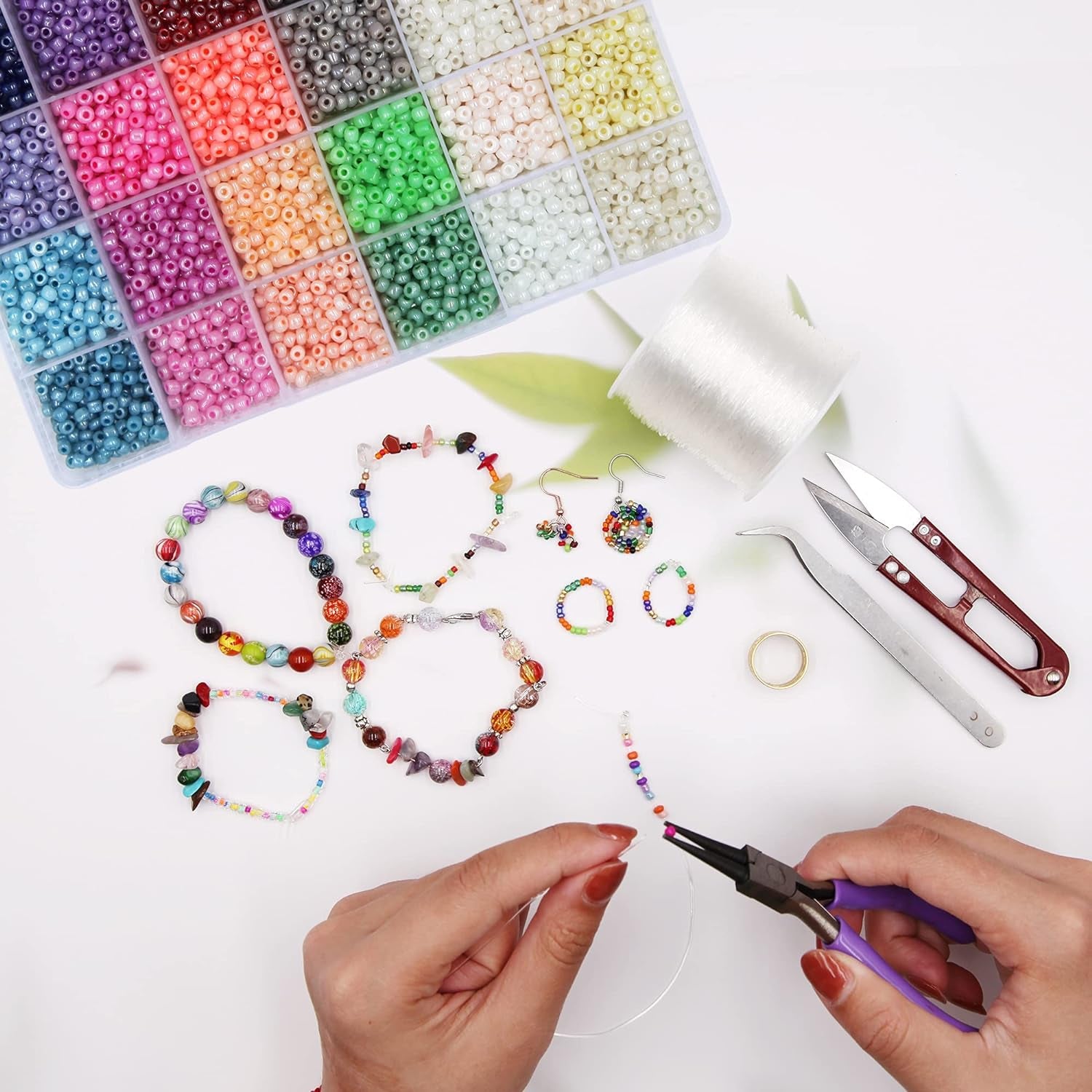 6000Pcs Glass Seed Beads Small Craft Beads for DIY Bracelet Necklaces Crafting Jewelry Making Supplies with Two 0.8Mm Clear Bracelet String (4Mm, 250 per Color, 24 Colors)
