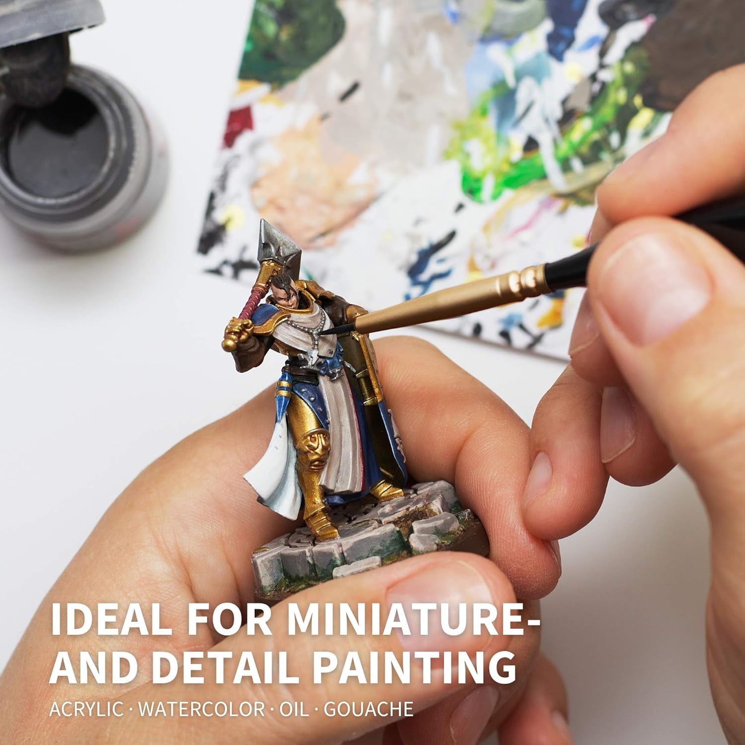 Detail Paint Brush Set - 17 Miniature Paint Brushes with Fine Tips and Ergonomic Handles for Small Scale Models, Figurines, Paint by Numbers for Adults - Acrylic Watercolor Oil