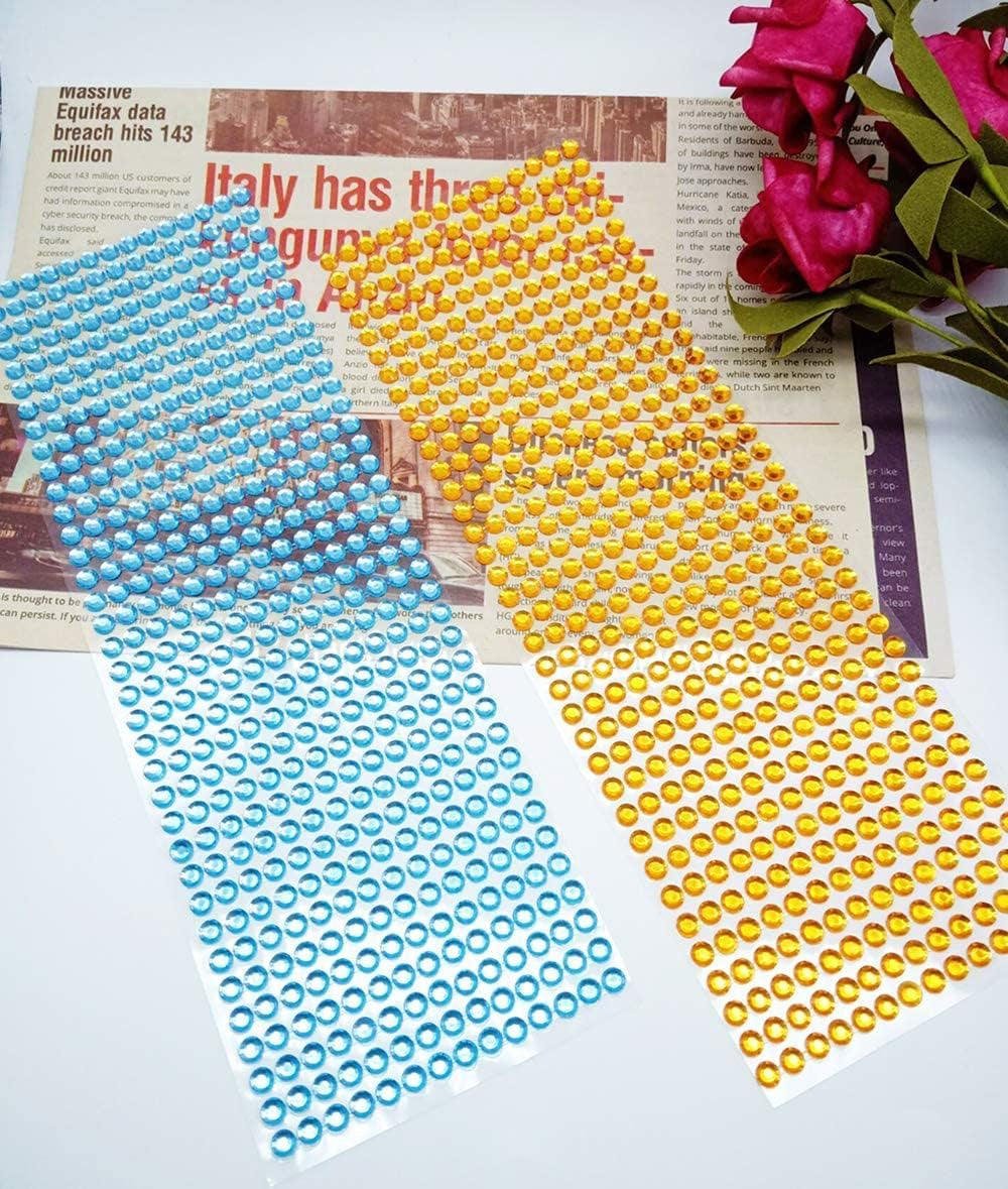 4032 Pieces 6 Mm Colorful Bling Rhinestone Sticker Sheet Gem Diamond Self Adhesive for Scrapbooking Embellishments and DIY Crafts, Wedding, Decoration