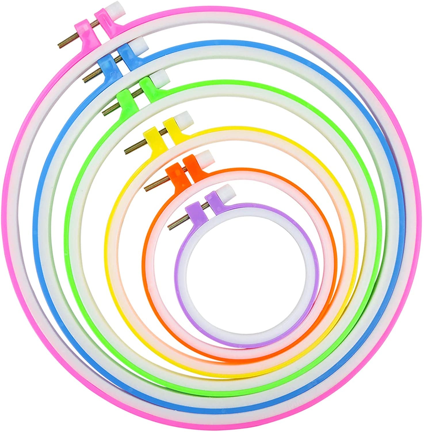 6 Pieces Embroidery Hoops, Plastic Circle Cross Stitch Hoop Ring 3.4 Inch to 10.2 Inch (Multicolor) for Embroidery and Cross Stitch