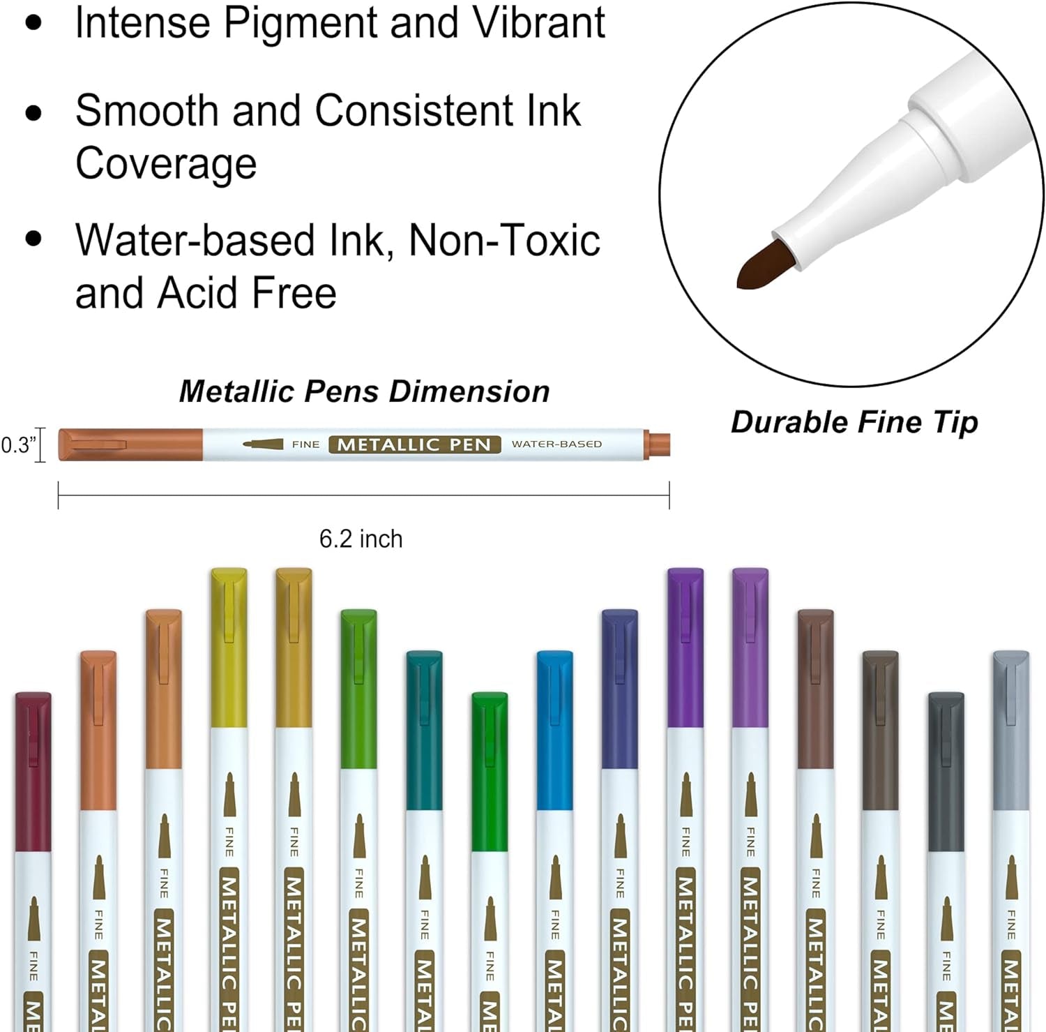 18 Pack Metallic Marker Pens,  16 Colors Fine Tip Paint Pens with 2 Stencils for DIY Craft Photo Album Rock Art Painting Card Making Glass Wood