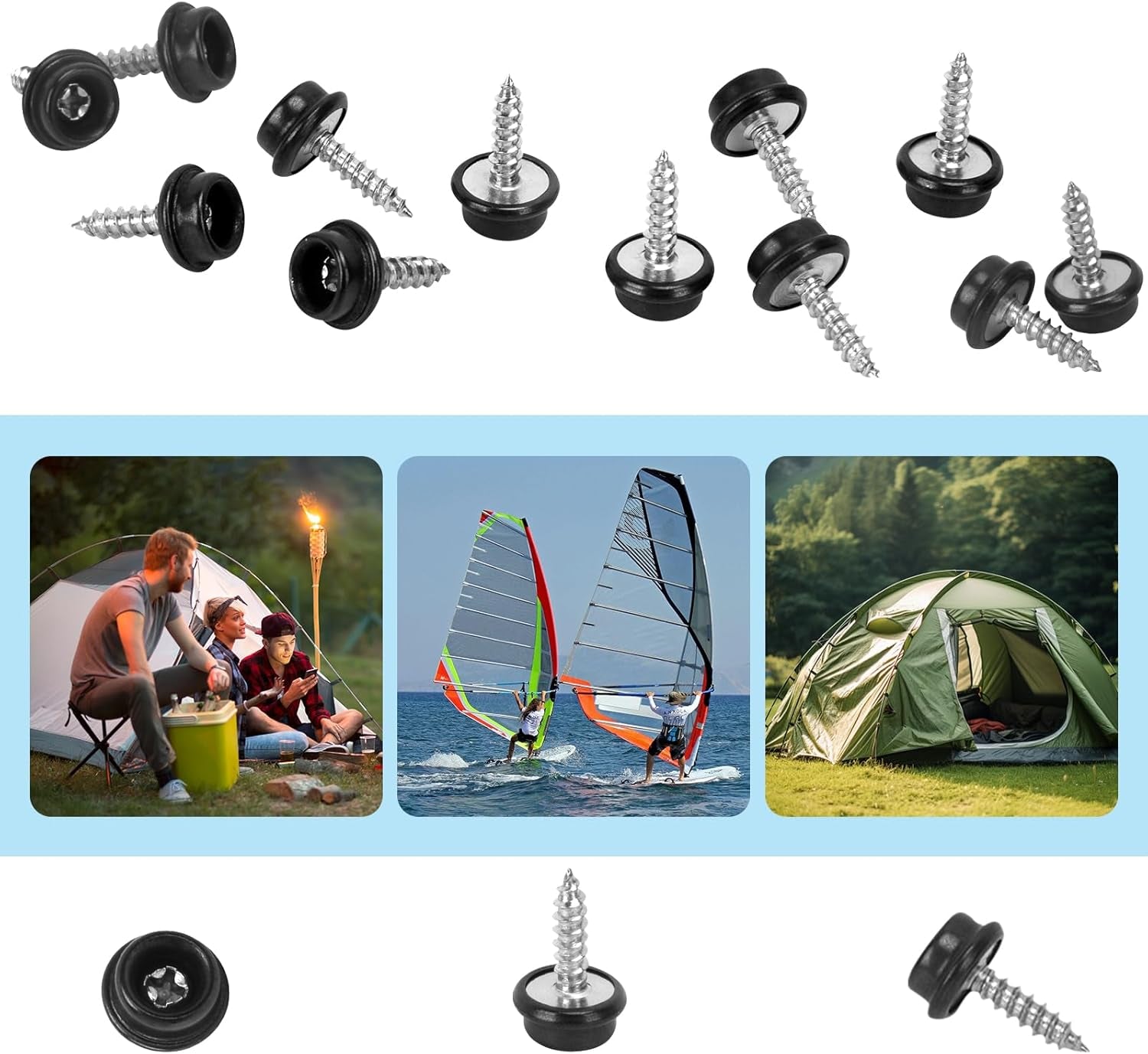 100PCS Stainless Steel Screws Marine Grade Boat Canvas Snaps 3/8"Socket with Stainless Steel 5/8"Screw, Snaps for Boat Cover, Snap Screw Stud, Made of High-Quality Materials(Black-100Pcs)
