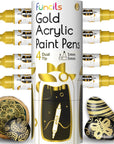 4 Dual Tip Acrylic Paint Pens - Fine Tip & Medium, Permanent & Waterproof - Acrylic Paint Markers for Rock Painting, Canvas, Wood, Ceramic, Glass, Fabric, Metal - White, Black, Gold & Silver