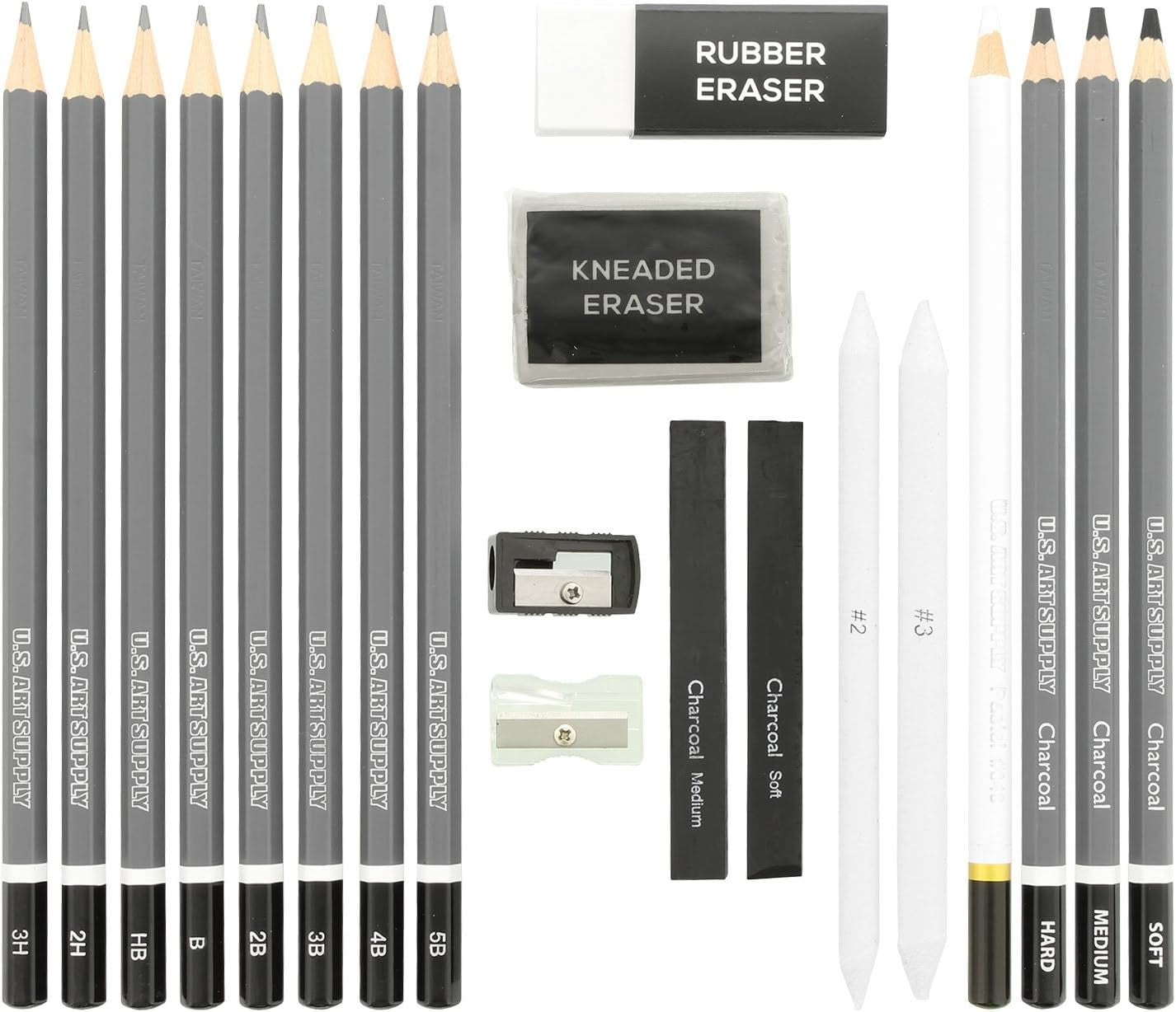 20 Piece Professional Hi-Quality Artist Sketch Set in Hard Storage Case - Sketch & Charcoal Pencils, Pastel, Stumps, Eraser, Sharpeners