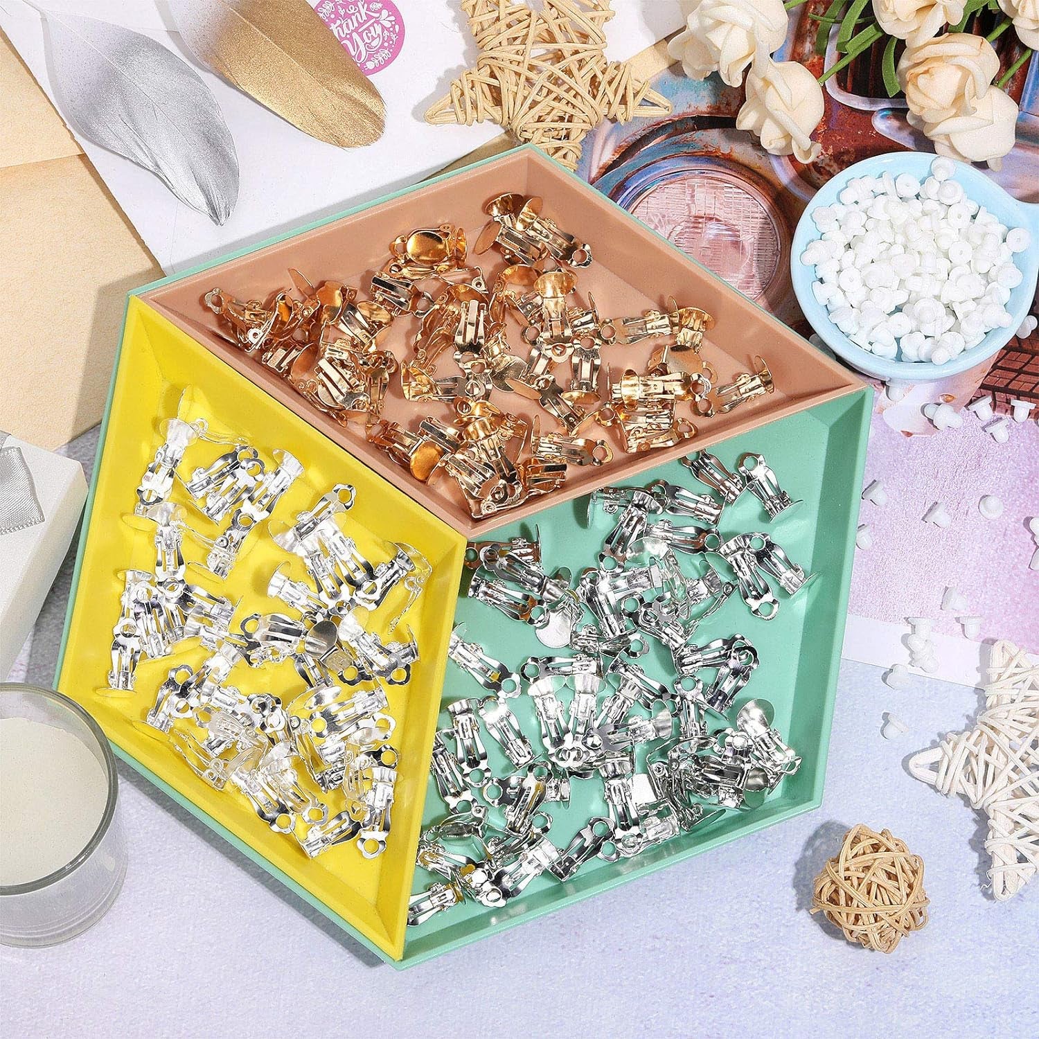 150 Pieces round Flat Back Tray Earring Clips and 200 Pieces Earring Pads for Non Piercing DIY Earring Jewelry Making