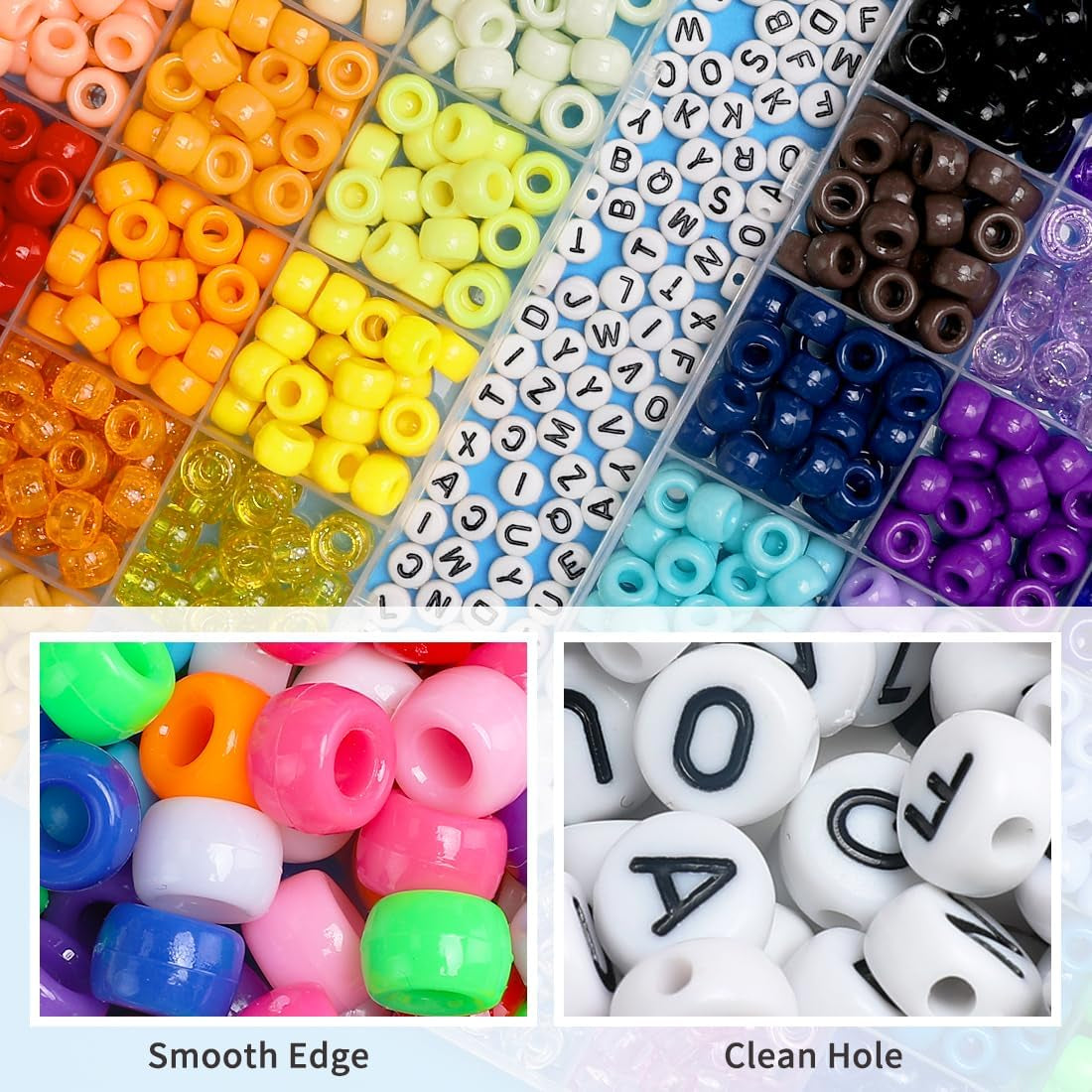 Pony Beads, 48 Colors Bracelet Making Kit, 6X9Mm Beads for Bracelets with Elastic Strings, Beads for Jewelry Making, Multi-Colored Bracelet Beads for Hair Braids, Crafts