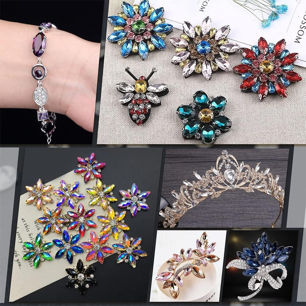 128 Pcs 16 Colors Pointback Horse Eye Shaped Gem Stones 0.6X0.3 Inch Glass Rhinestones Gems Jewels Embelishments with Silver Plated Back Crystals Rhinestones for Crafts Jewelry Making