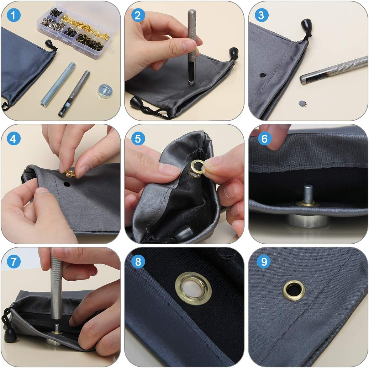 1/2 Inch Grommet Kit 100 Sets,  Grommets Eyelets 12Mm Sewing Eyelets Gold, Silver, Black Metal Grommet Kits 4 Colors with Tools and Storage Box
