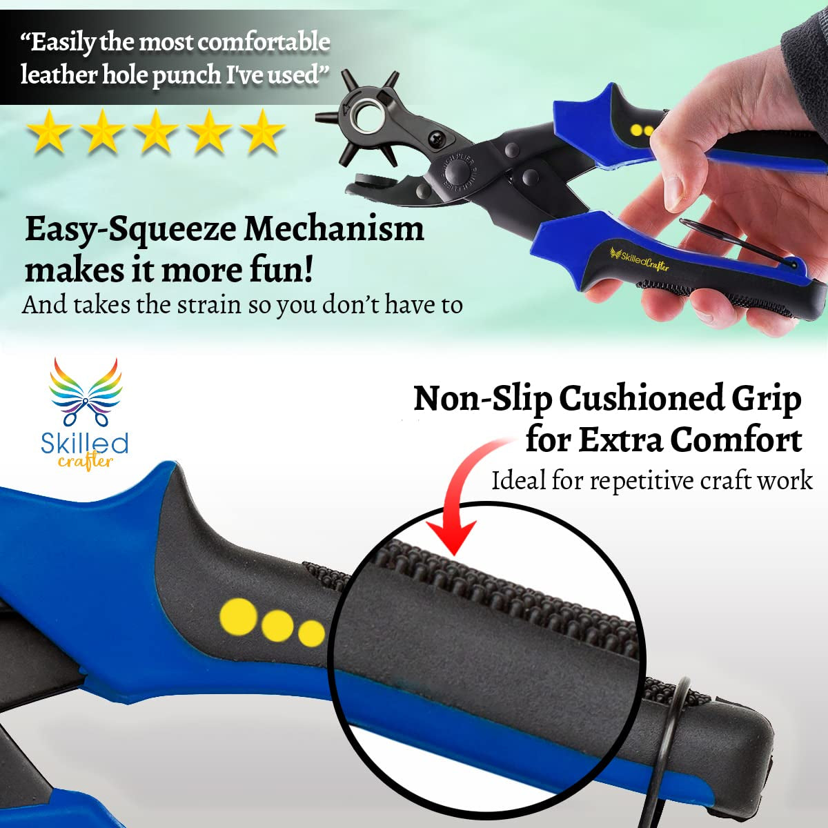 Leather Hole Punch & Belt Hole Puncher Easily Punches Perfect round Holes. Bonus Ruler & Awl Tool. Leather Punch Tool for Watch or Bag Strap, Fabric, Eyelet - Precision Crafting & Professional Results