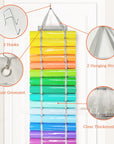 Vinyl Roll Holder - 36 Compartments Vinyl Storage Organizer with 7 Mesh Pockets Storage, Wall Mount/Over the Door Vinyl Roll Storage, with 2 Hooks and 2 Hanging Straps (Grey)