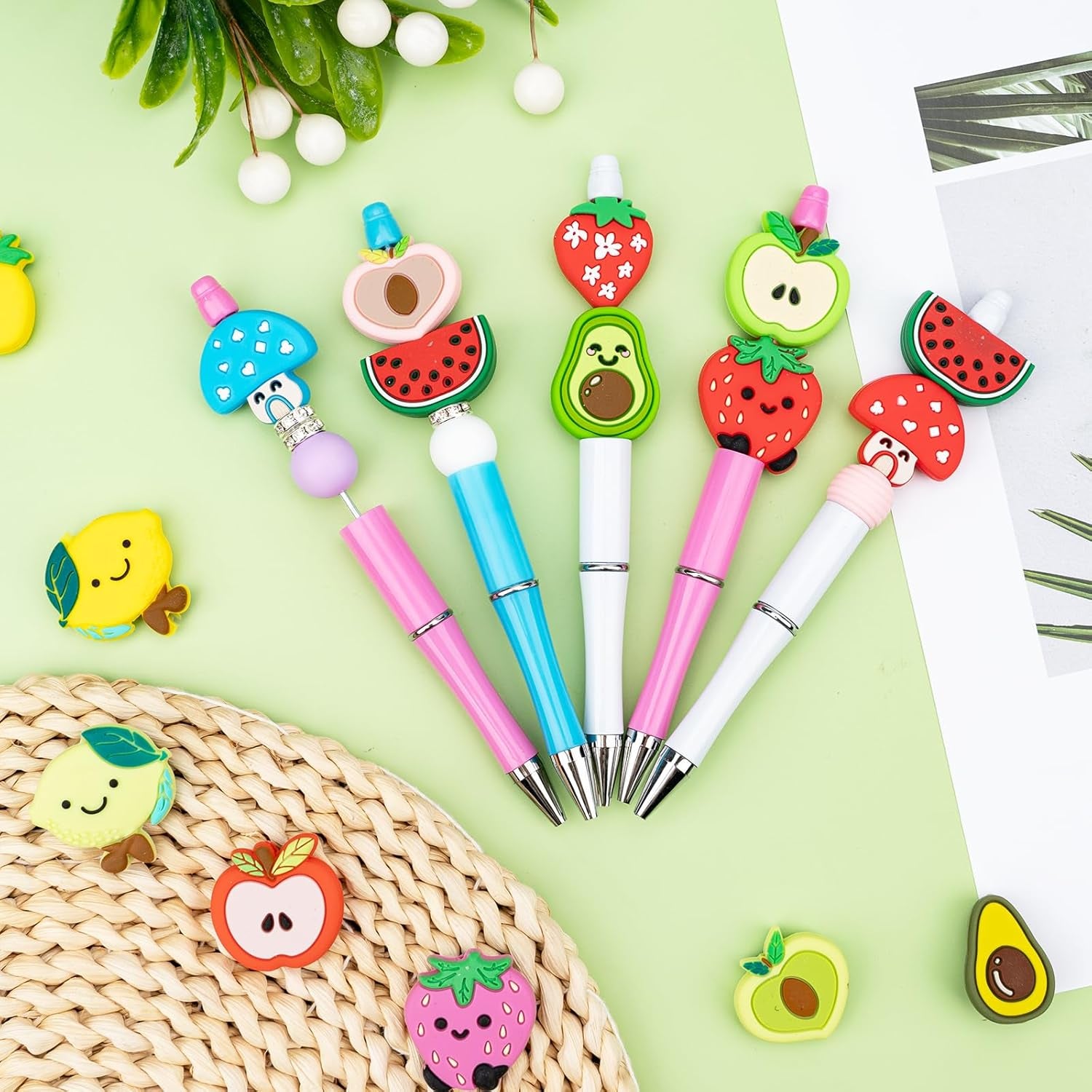 Silicone Focal Beads for Pens Characters Silicone Accessory Kit 18 Pcs Colorful Fruit Silicone Beads for Keychain Making Bracelet Necklace Handmade Crafts