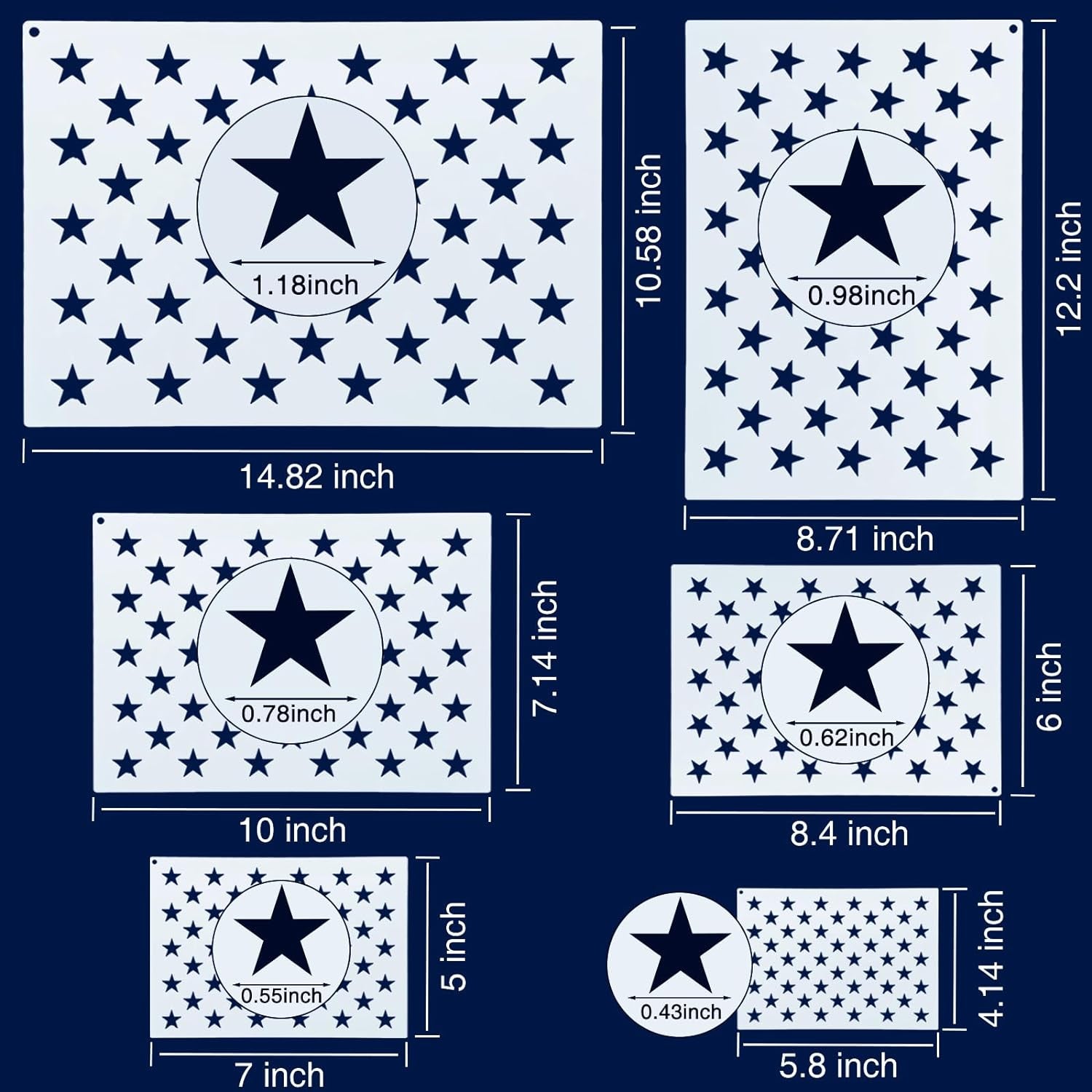 12 Pieces American Flag 50 Star Stencil Templates, 6 Sizes American Flag Templates, Ideal for DIY Crafts Design, Independence Day Project, American Flag Projects