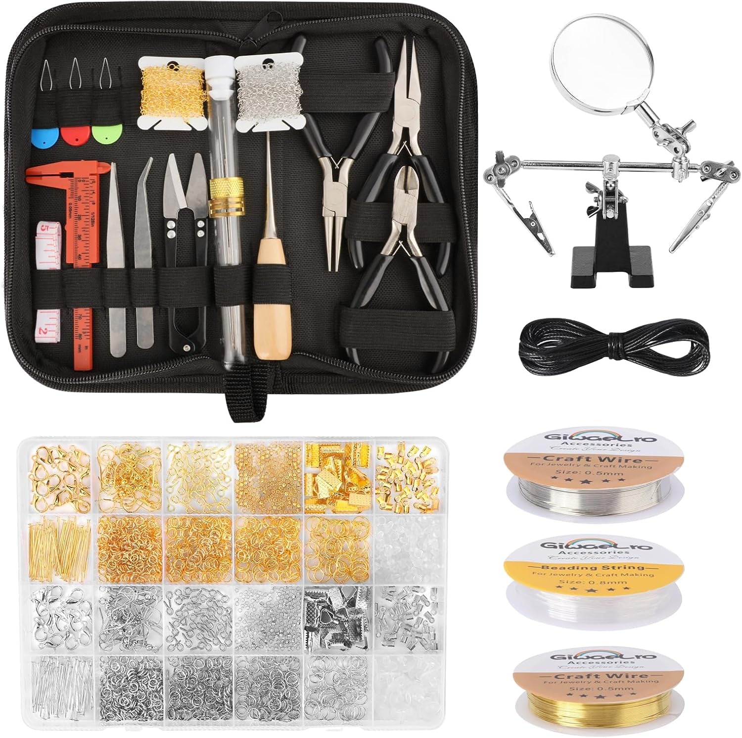 Jewelry Making Kit for Adults, Jewelry Making Supplies with Jewelry Making Tools, Jewelry Pliers, Jewelry Wires, Findings, Necklace Chains, Magnifier and Storage Bag
