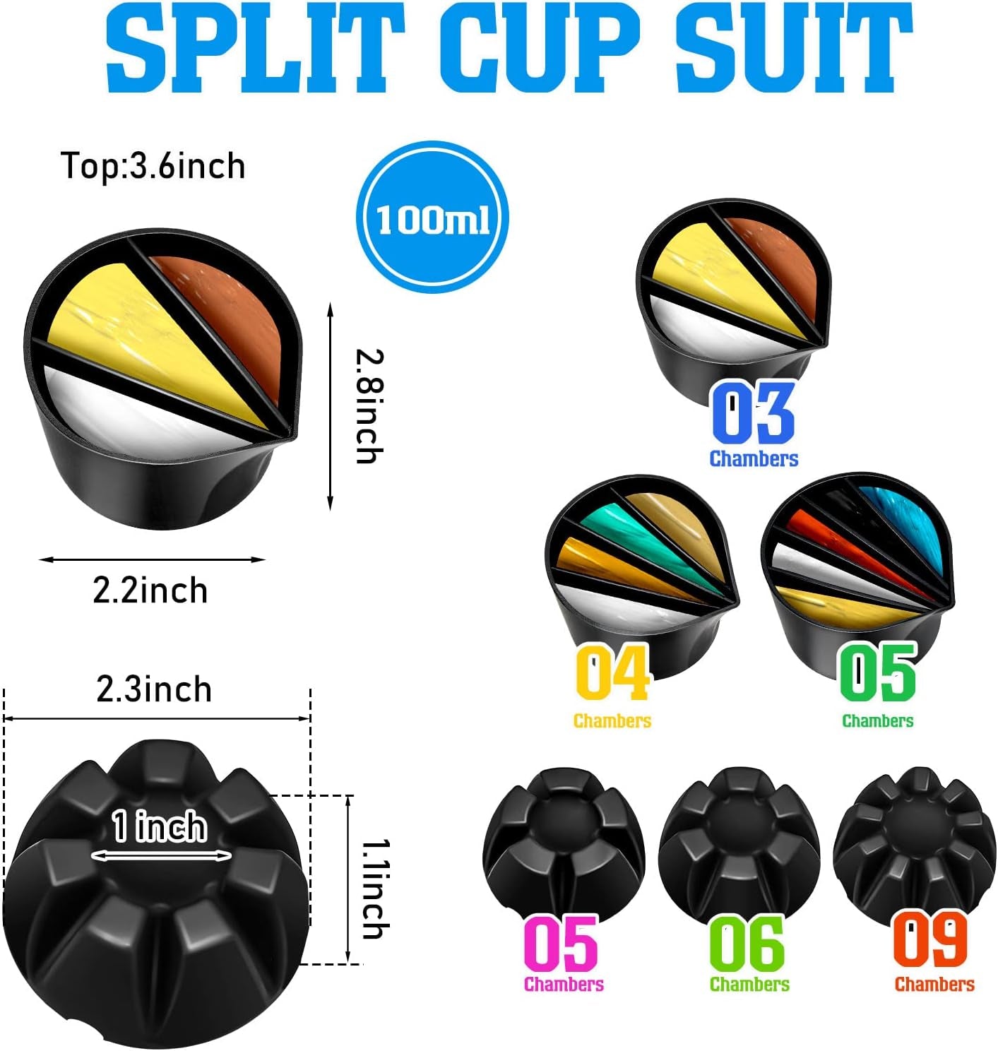 6 Pieces Split Cups for Paint Pouring Supplies Silicone Split Cups Acrylic Paint Mixing Cups 3/4/5 Channels Dividers Paint Pouring Supplies Resin Art Crafts DIY Drawing Tools