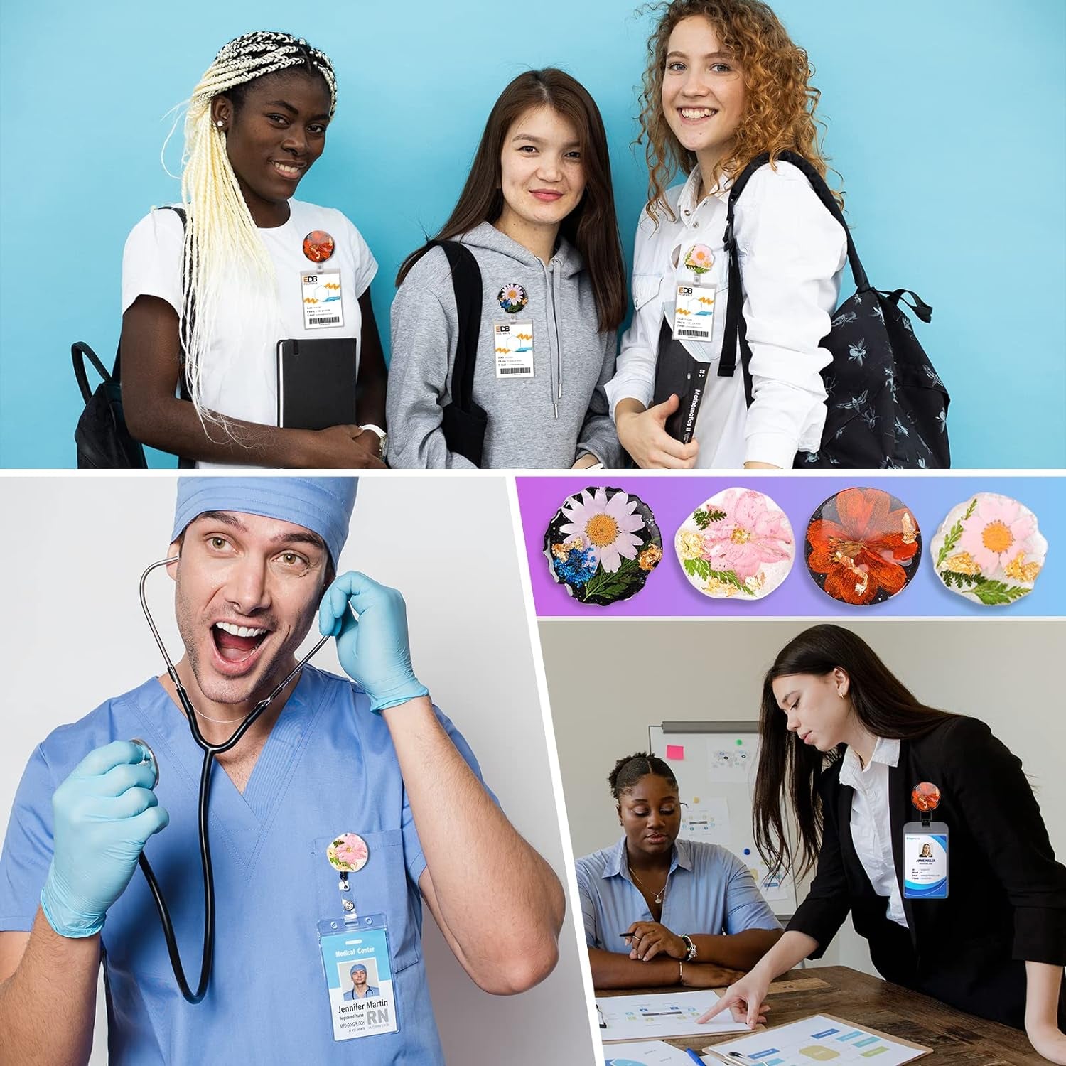 2Pcs Resin Mold, 24 Cavities Badge Reel Molds for Resin, Phone Grip Mold for UV Resin,Epoxy Resin,Casting Molds for DIY Resin Keychain