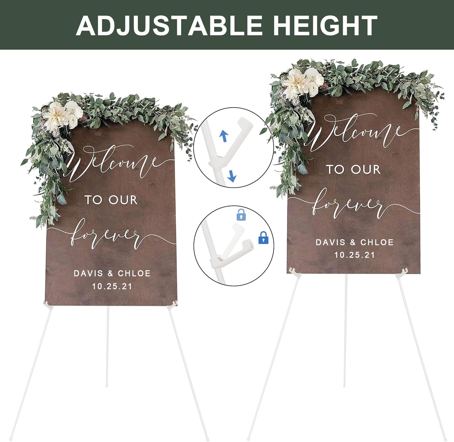 Easel Stand for Wedding Sign Poster 63'' Instant Display Easel for Floor Adjustable Metal Art Easel White