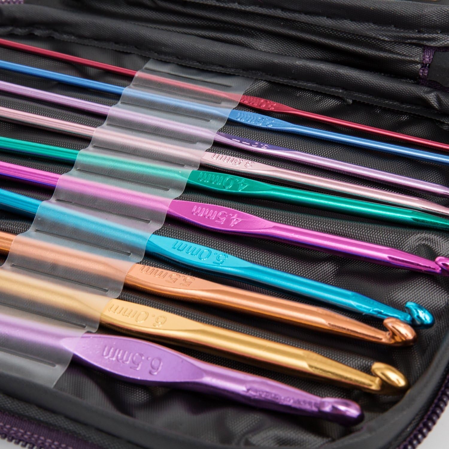 22Pcs Crochet Hooks Set,  Aluminum Handle Knitting Needles, Multicolor Crochet Needles for Yarn Craft, 0.6~6.5Mm