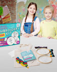 Embroidery Sewing Kit for Beginners, Kids Craft Kit Gift for Girls Boys Ages 8-12, 10 Projects, Embroidery Hoops, Fabric, Patterns, Floss, Needles, Needlepoint Cross Stitching Supplies