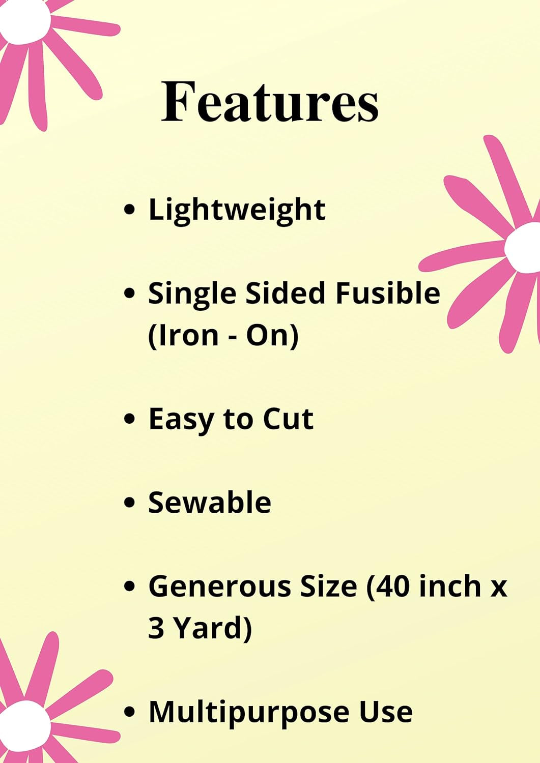 White Fusible Interfacing Lightweight Non-Woven for Sewing and Quilting Projects, Ultra Adhesive Bond Iron-On One Sided - Apparels and Face Masks, DIY Crafts (40 Inch X 3 Yard)