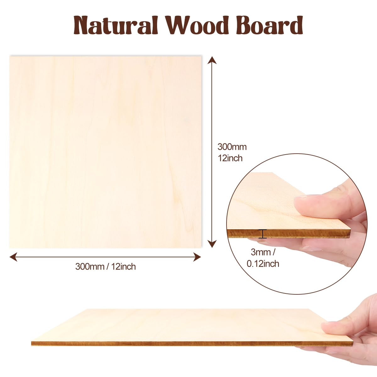 Basswood Sheets 12"X12"X 1/8", 12 Pack Plywood Sheets 3Mm with Smooth Surfaces for Laser Cutting Engraving, Unfinished Wood for Crafts, Wood Burning, Architectural Models, Staining