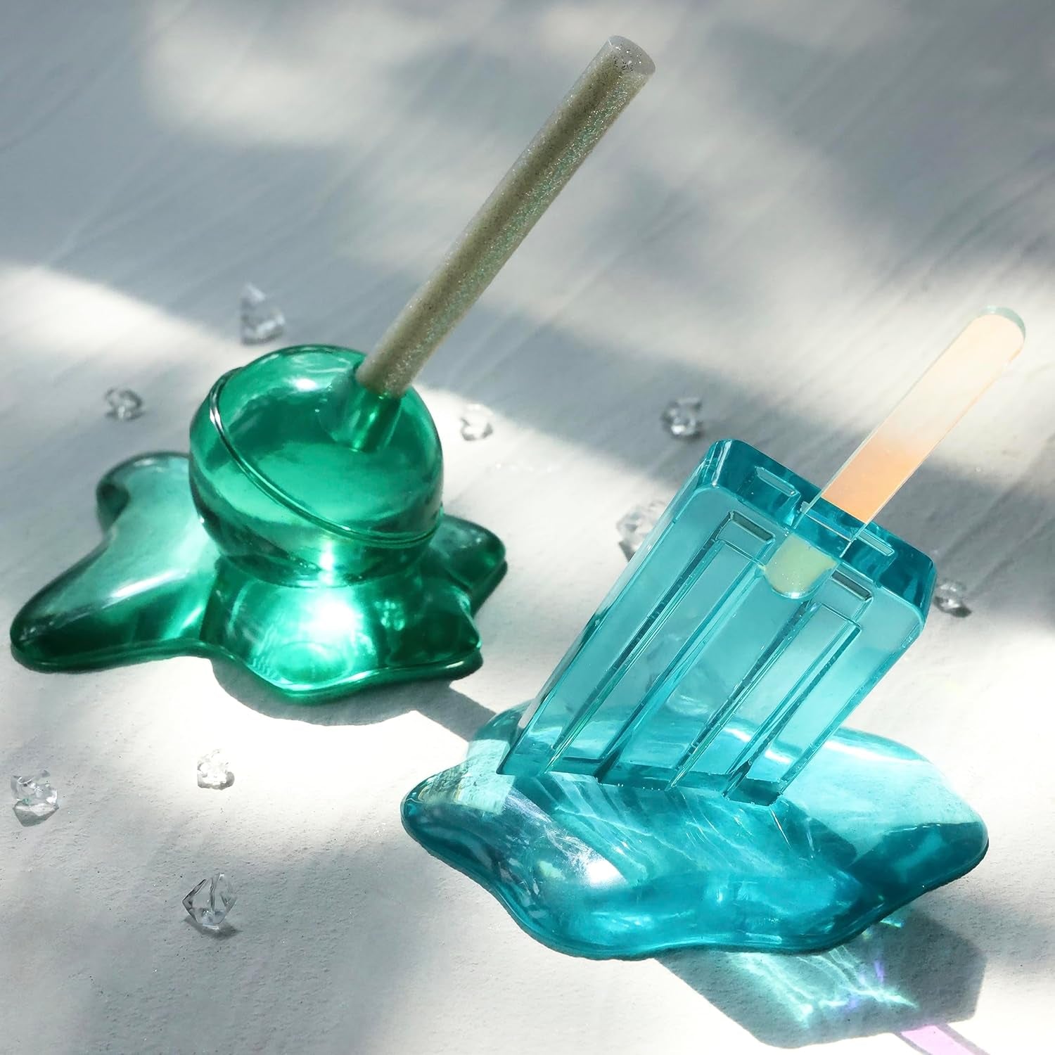 Melted Ice Lolly Resin Epoxy Molds, Silicone Molds for Crafts, Pop and Candy Shape with 10Pcs Sticks, DIY Melting Sculpture, Summer Ornaments