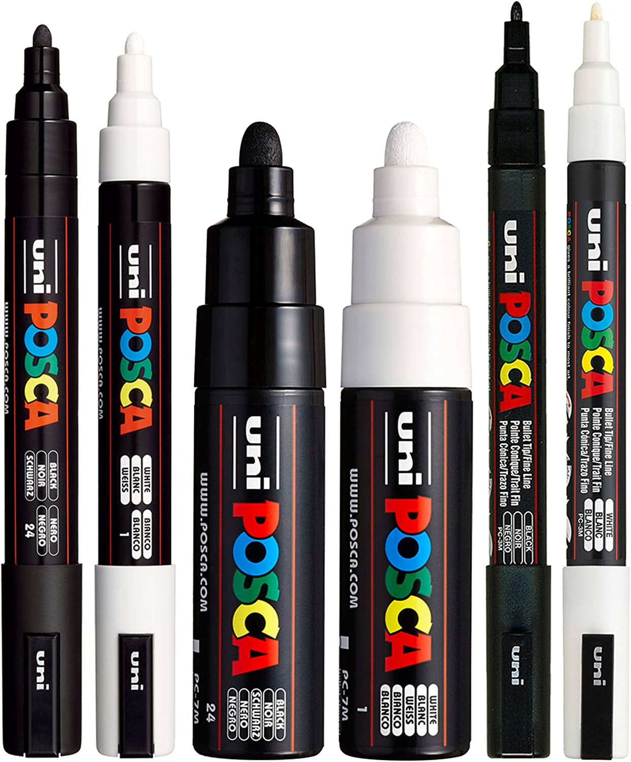 Black &amp; White Bullet Tip - Set of 6 Pens (PC-5M, PC-7M, PC-3M)