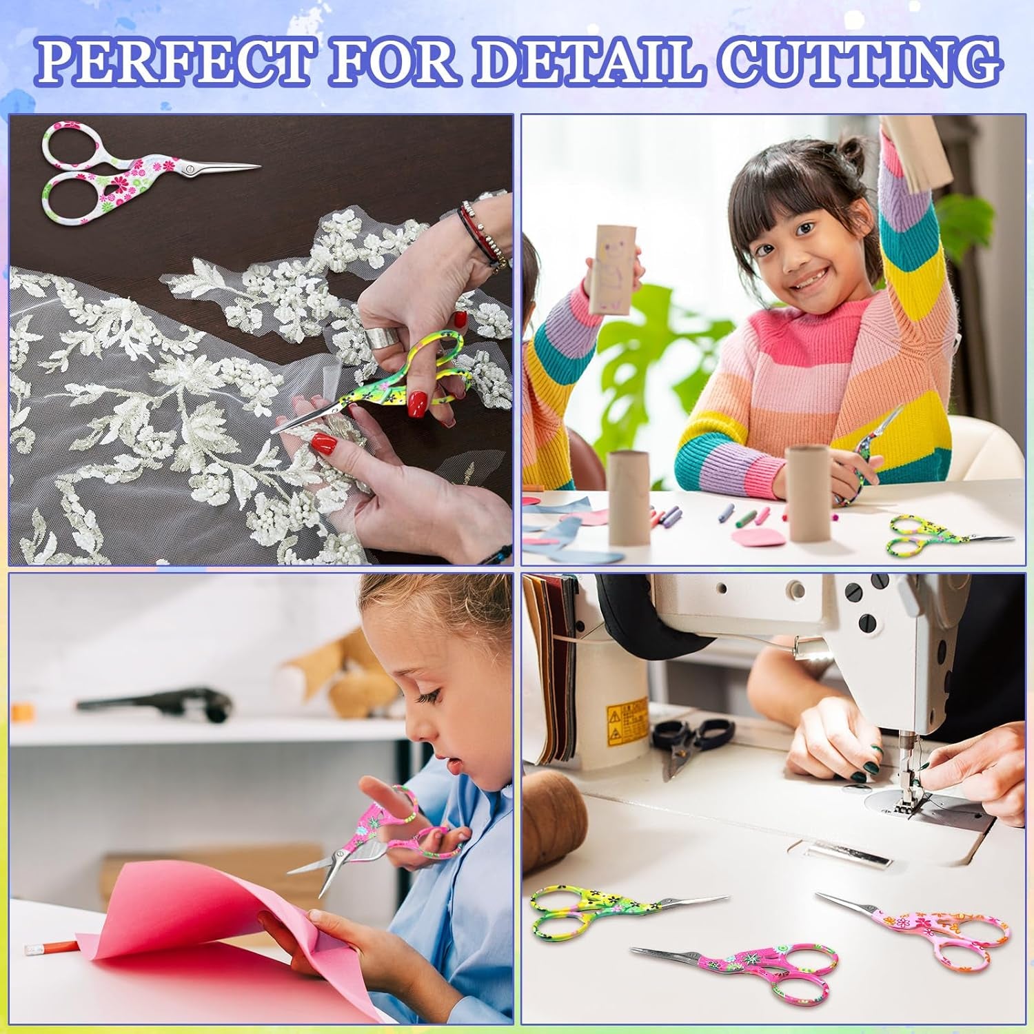 6 Pcs 3.6 Inch Embroidery Scissors with Artificial Leather Cover Sewing Scissors Stainless Steel Vintage Craft Scissors for Crafting Threading DIY Needlework Art Manual Handicraft (Fresh)