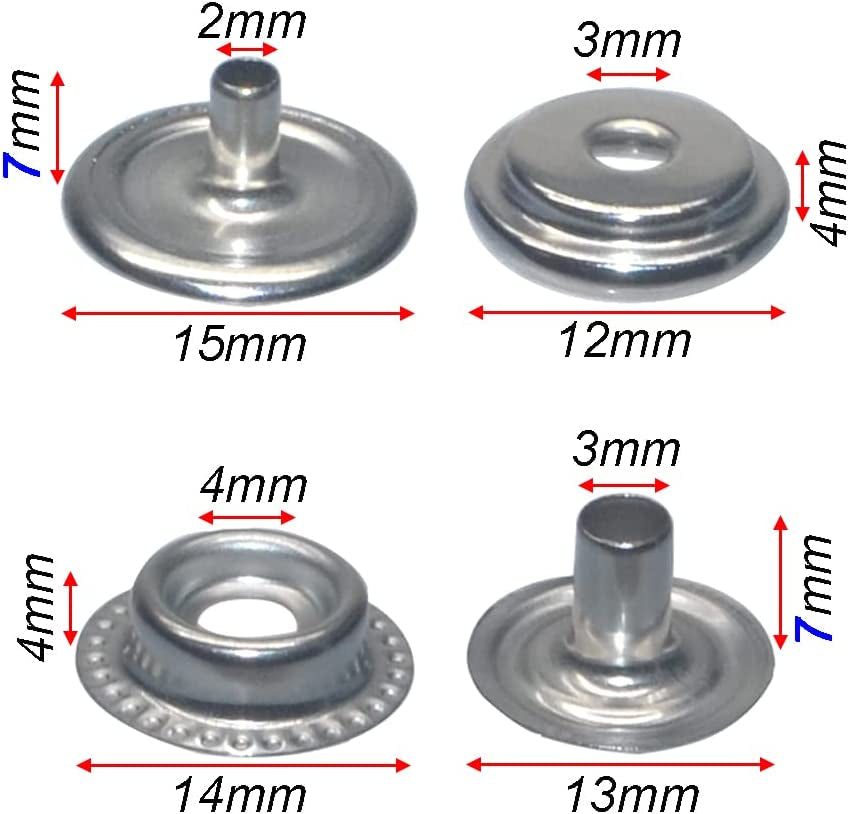 108Pcs 15Mm Stainless Steel Fastener Snap Press Stud Cap Button Marine Boat Canvas Line 24(4 Components, 27Pcs for Each)