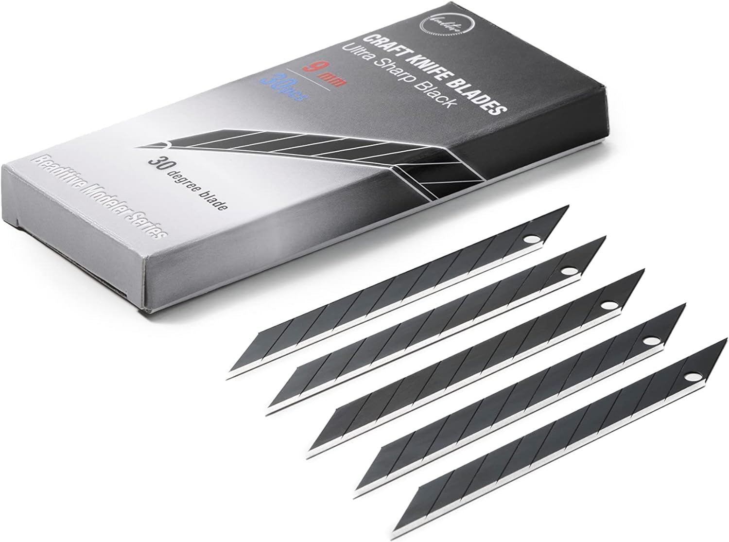 Detail Craft Knife Blades (30 Pcs) - 30 Degree Snap-Off Utility Knife Blade - Art, Craft, Model Making (Ultra Sharp Black)