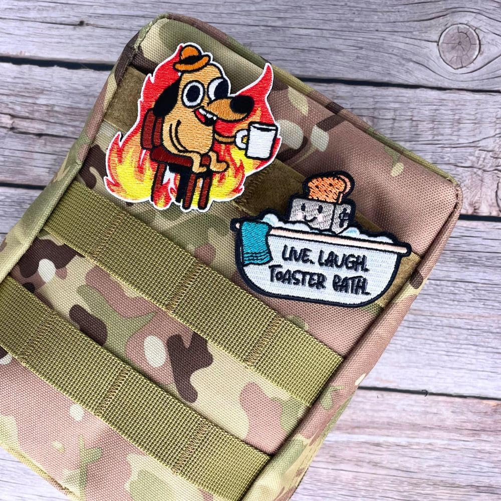 9PC Funny Patches Hook &amp; Look for Backpack Jacket Airsoft Bag Vest | Humor Large Big Patch for Morale Tactical Military This Is Fine Dog Don’T Be Salty Cat Meme Duck Fun Cute Gifts