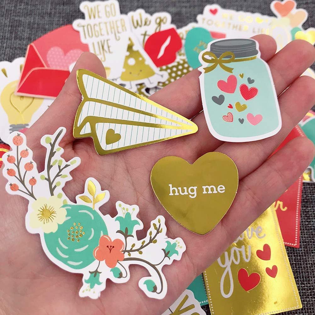 120Pcs Scrapbook Stickers Cardstock Stickers Love Stickers Decorative Masking Stickers for Personalize Laptop Scrapbook Daily Planner and Crafts