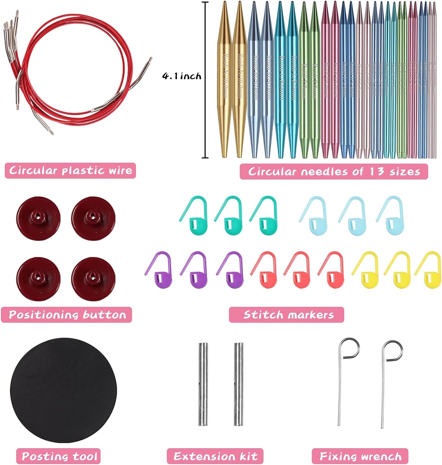 13 Pairs of Interchangeable Circular Knitting Needles Set